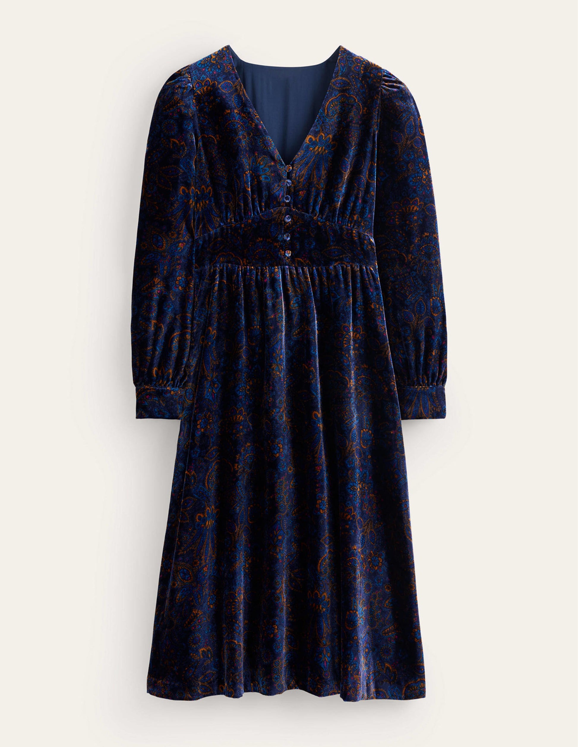 Elise Edelstein-Midikleid aus Samt-Französisches Marineblau, Azaleenblüte-5