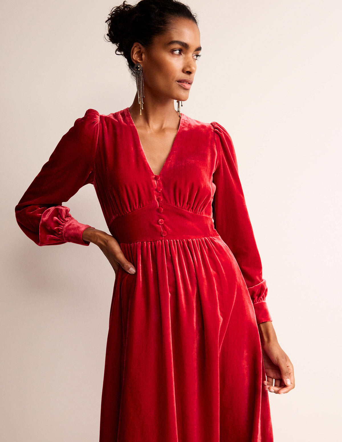 Elise Edelstein-Midikleid aus Samt-Rot - Image 4