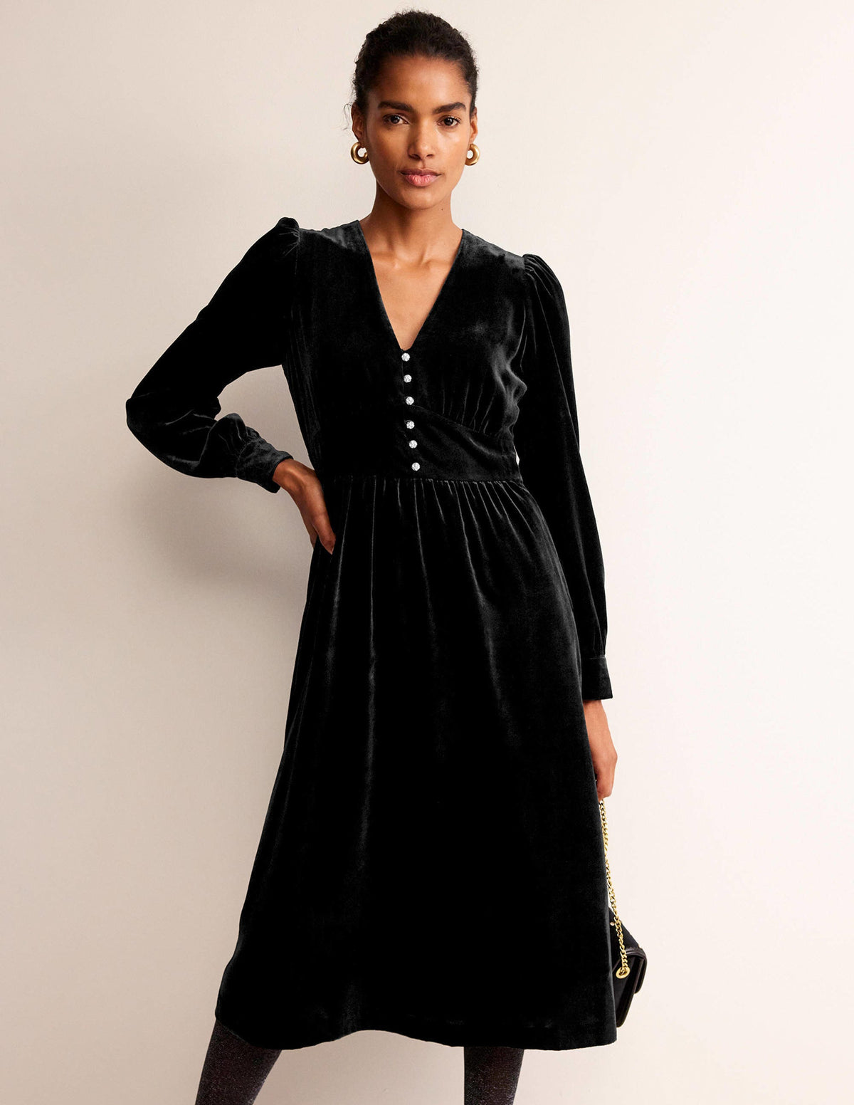 Elise Midikleid aus Samt mit Schmucksteinen-Schwarz-1