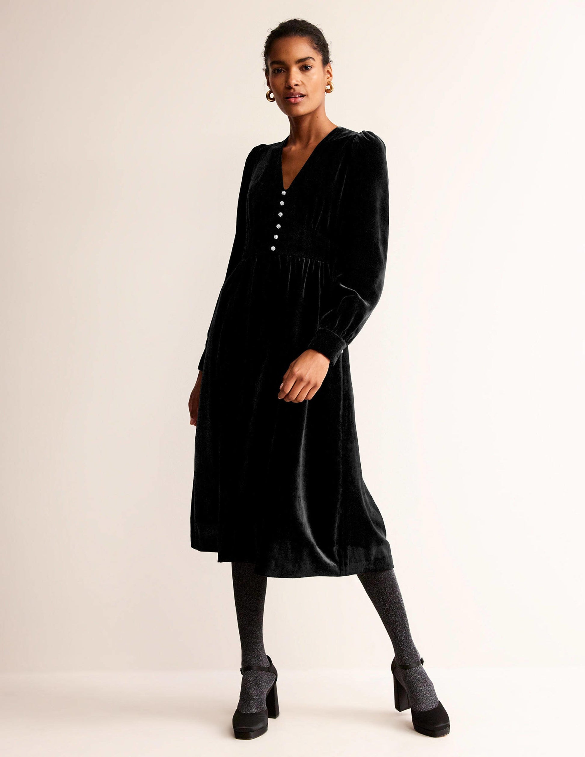 Elise Midikleid aus Samt mit Schmucksteinen-Schwarz-4