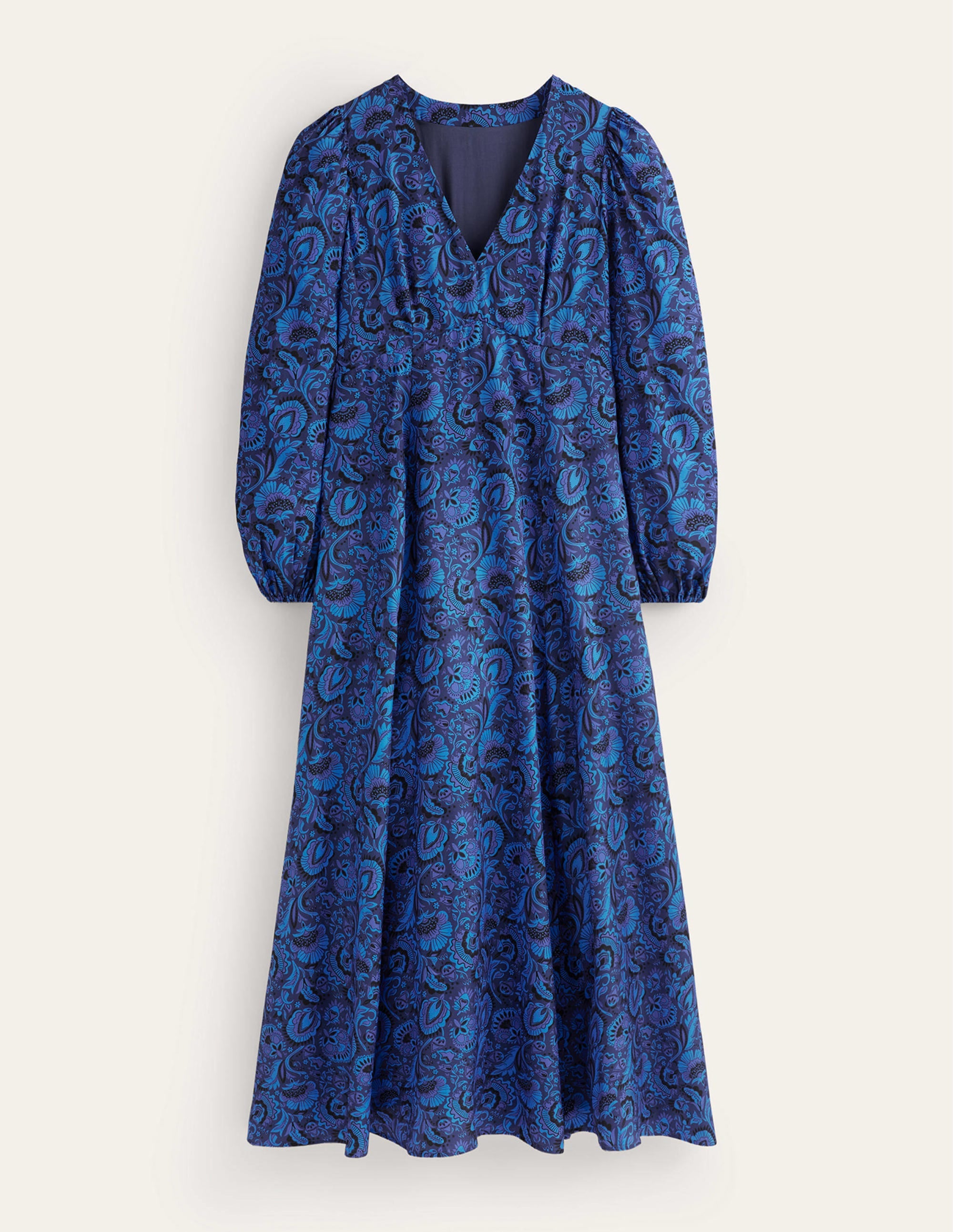 Robe longue style 40s à manches blousantes-Cobalt vif, motif Florist - Image 5