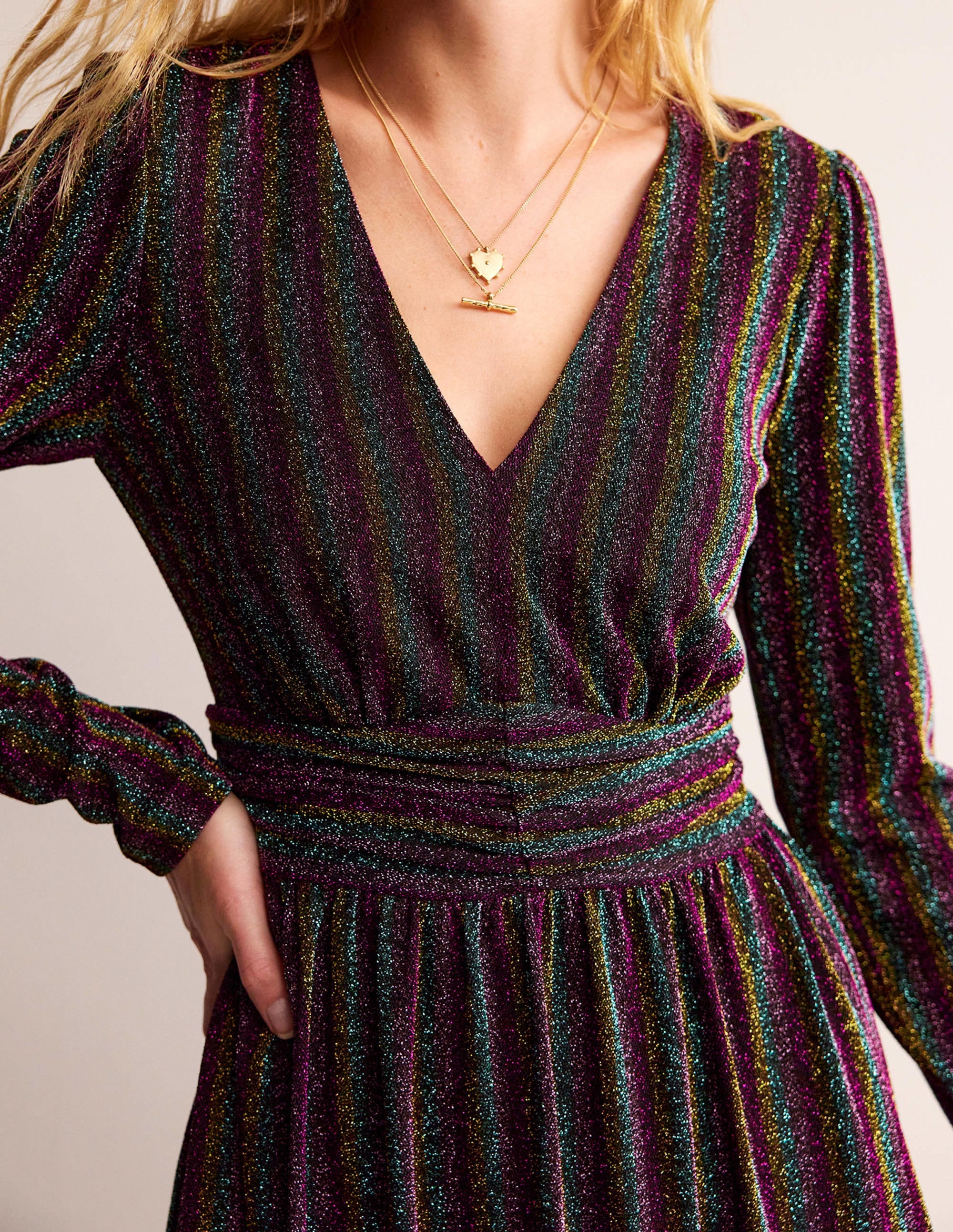 Ruched Sparkle Midi Dress-Multi Stripe - Image 2