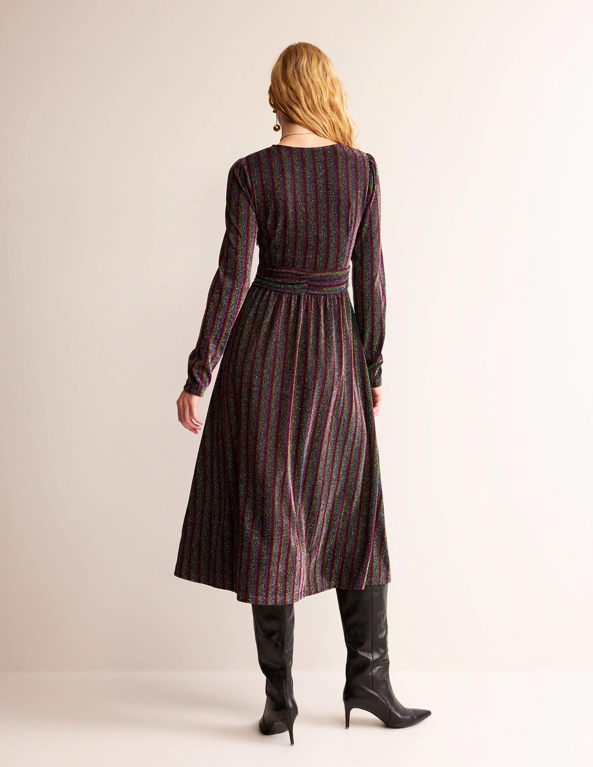 Ruched Sparkle Midi Dress-Multi Stripe - Image 6