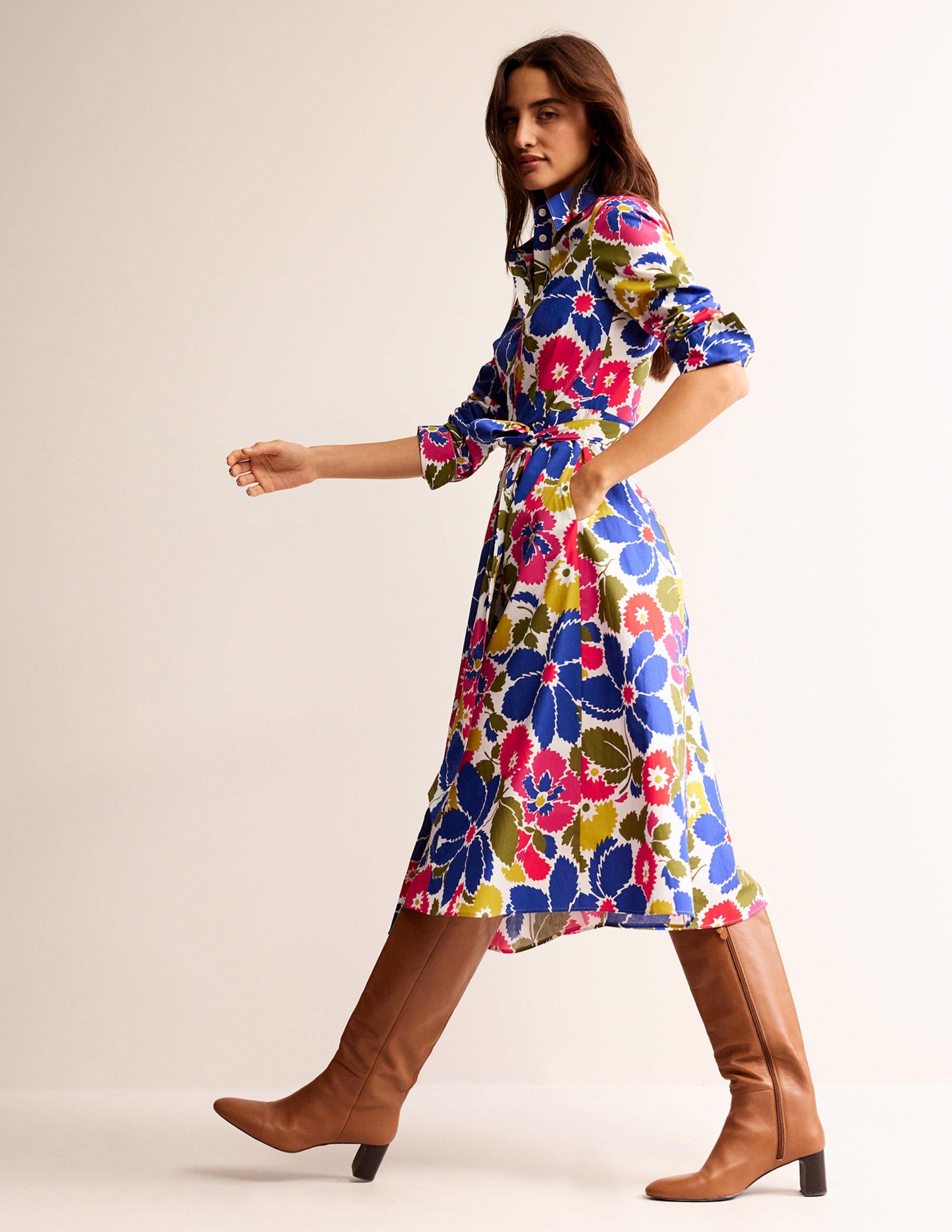 Robe-chemise midi Amy en coton-Multi, motif Bloomsbury Pop - Image 1