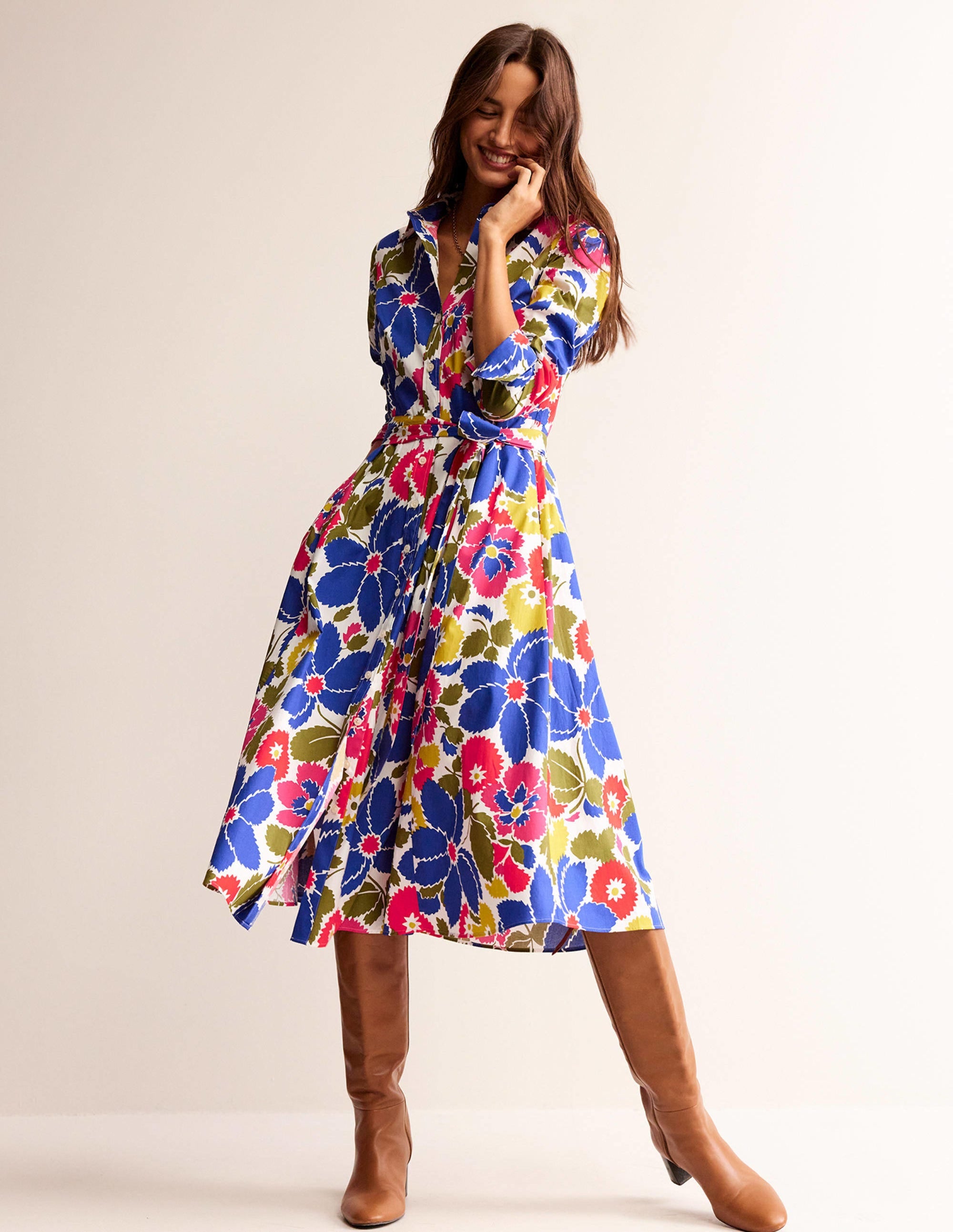 Robe-chemise midi Amy en coton-Multi, motif Bloomsbury Pop - Image 4