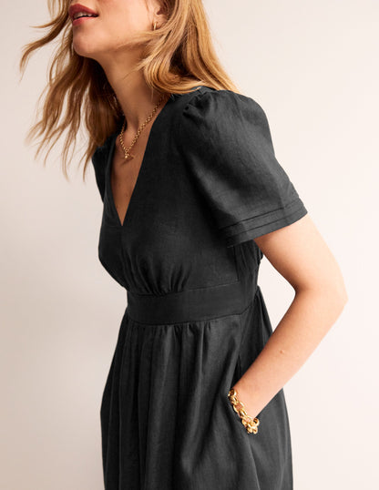 Eve Linen Midi Dress-Black