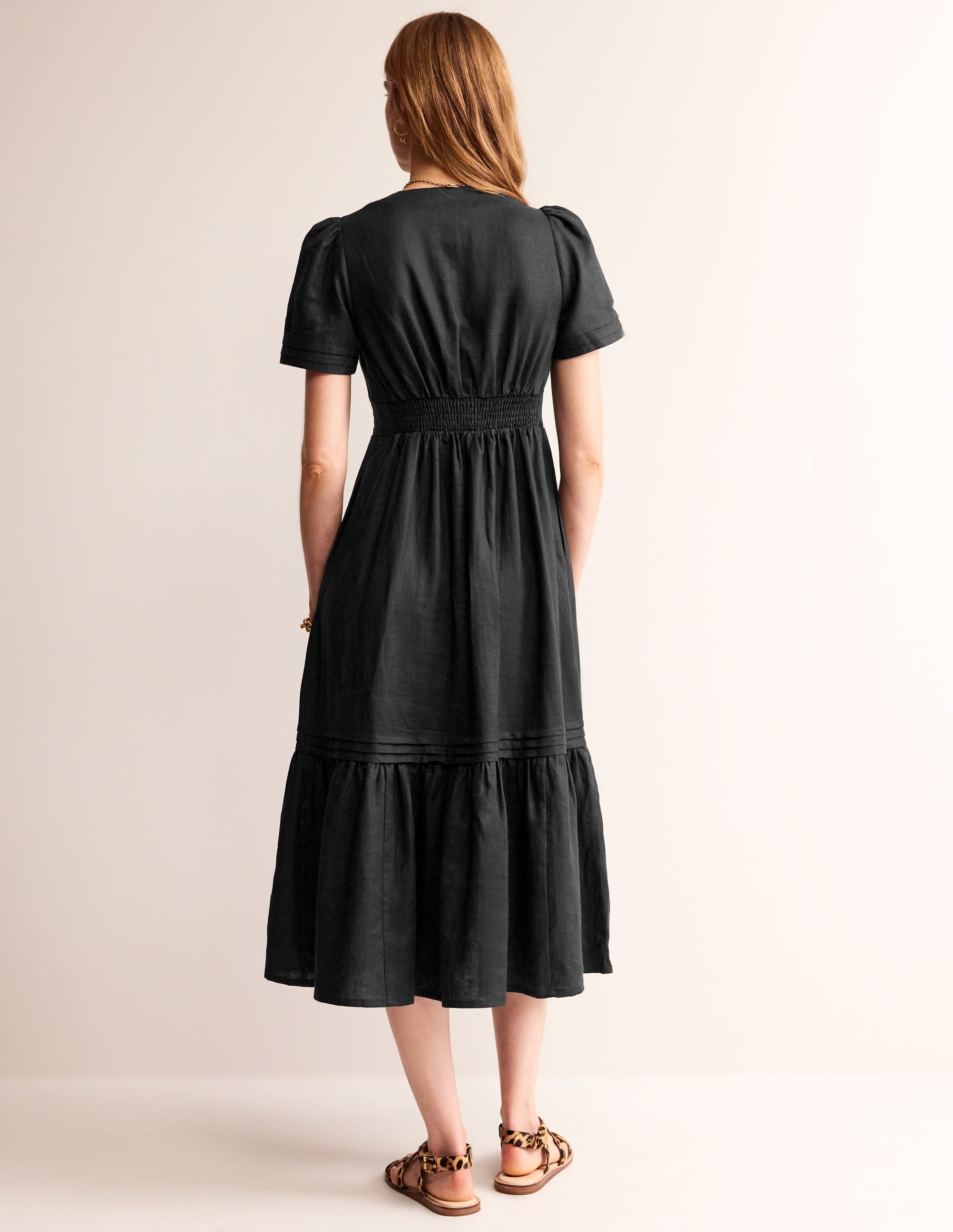 Eve Midikleid aus Leinen-Schwarz - Image 3