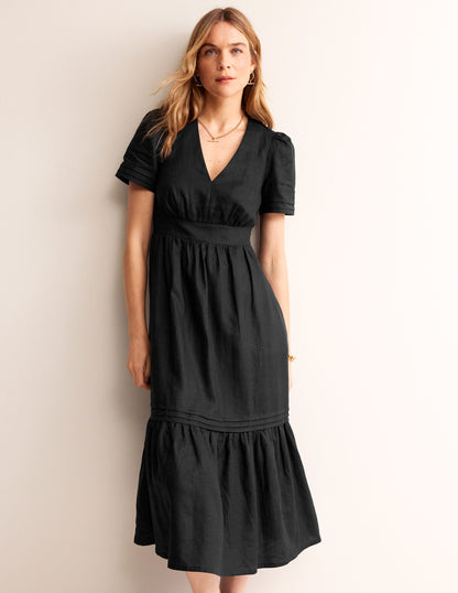 Eve Linen Midi Dress-Black