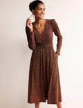Midikleid mit Raffung und Glitzer-Kupferrot