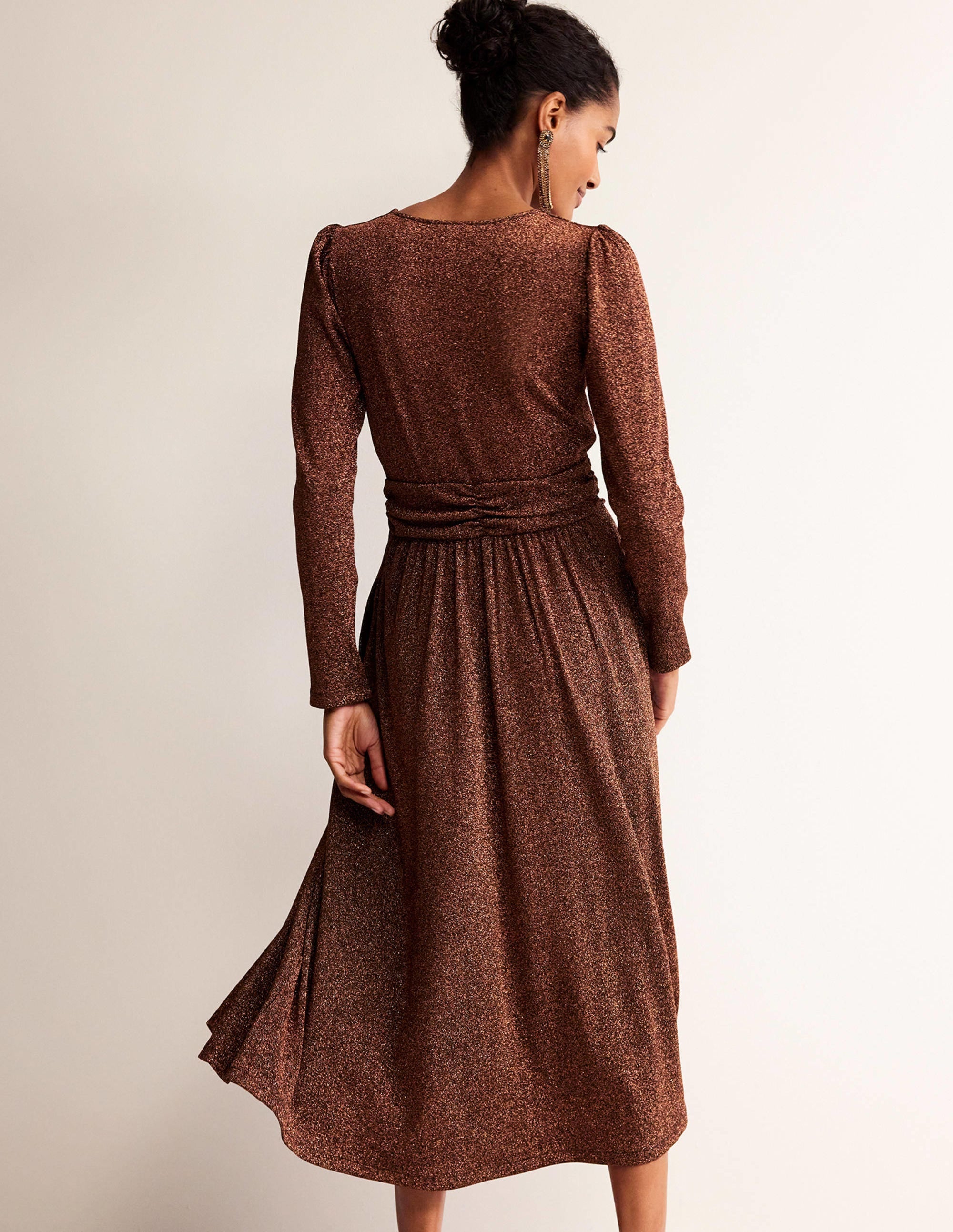 Midikleid mit Raffung und Glitzer-Kupferrot - Image 3