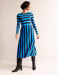 Robe midi rayée en jersey-Bleu marine, rayé bleu brillant