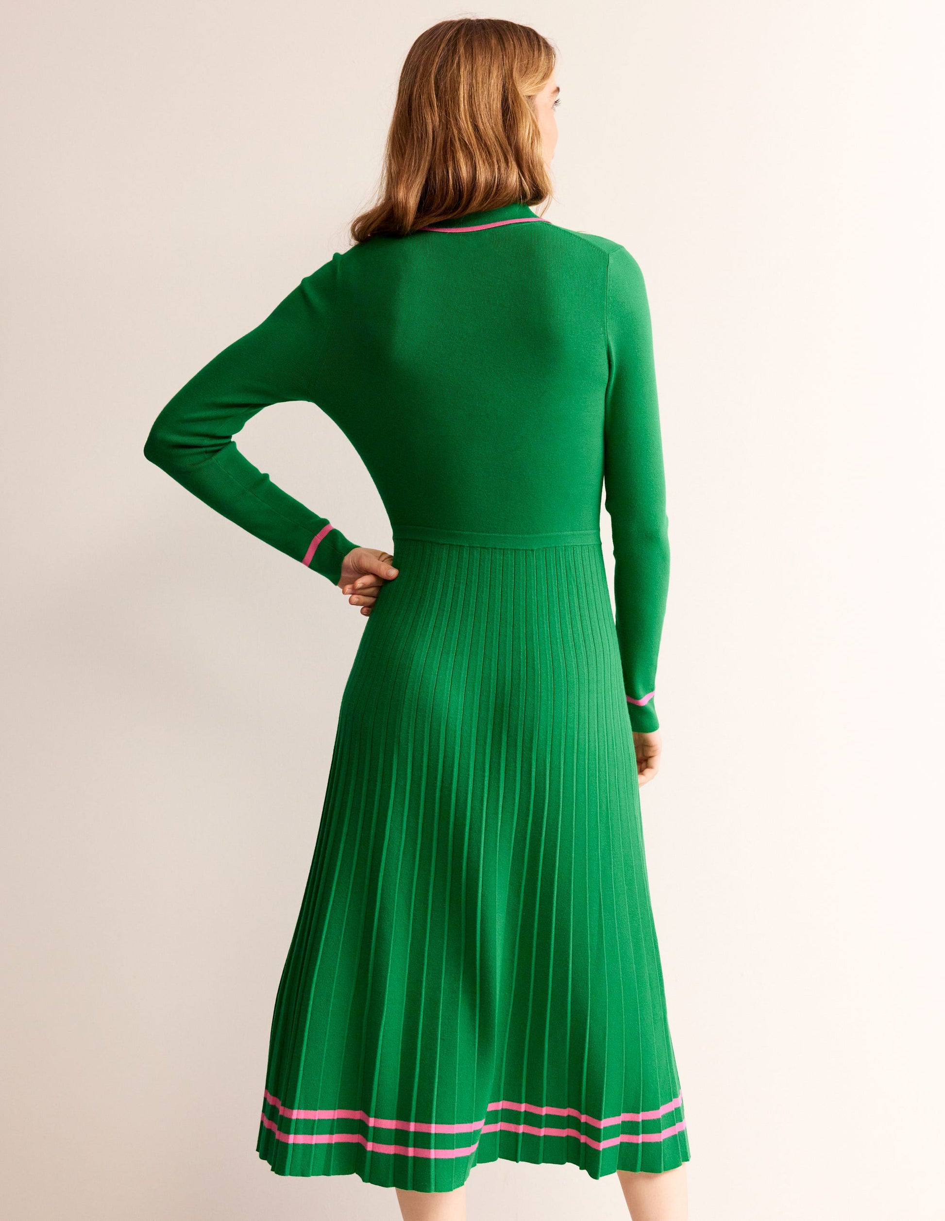 Robe Mollie plissée en maille-Vert, sangria rose-3