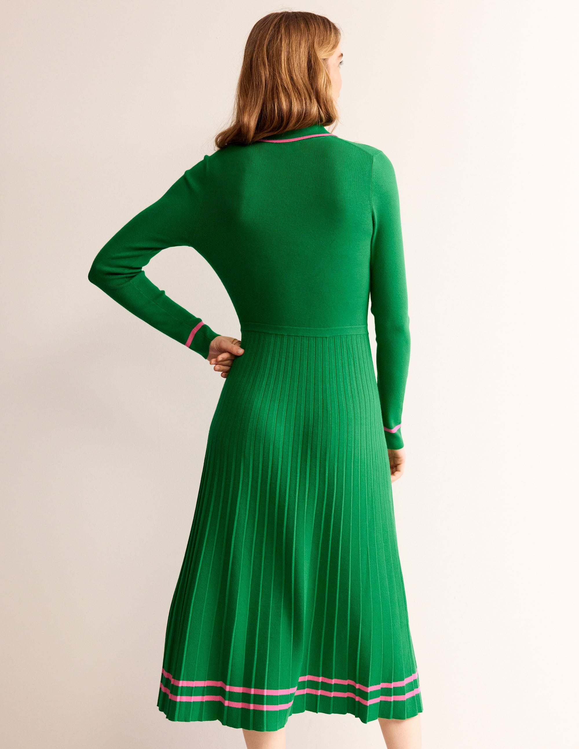 Robe Mollie plissée en maille-Vert, sangria rose - Image 3