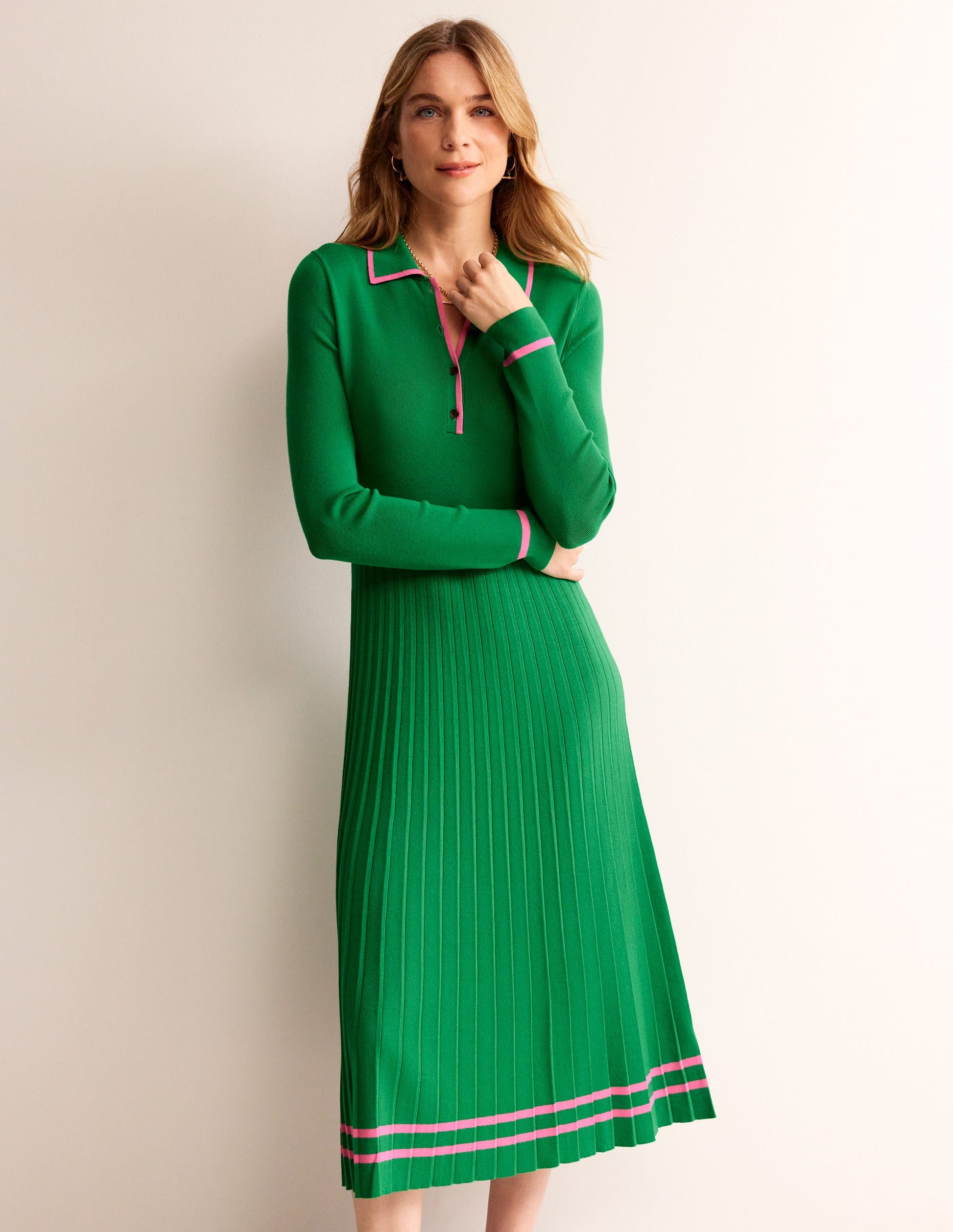 Robe Mollie plissée en maille-Vert, sangria rose-4