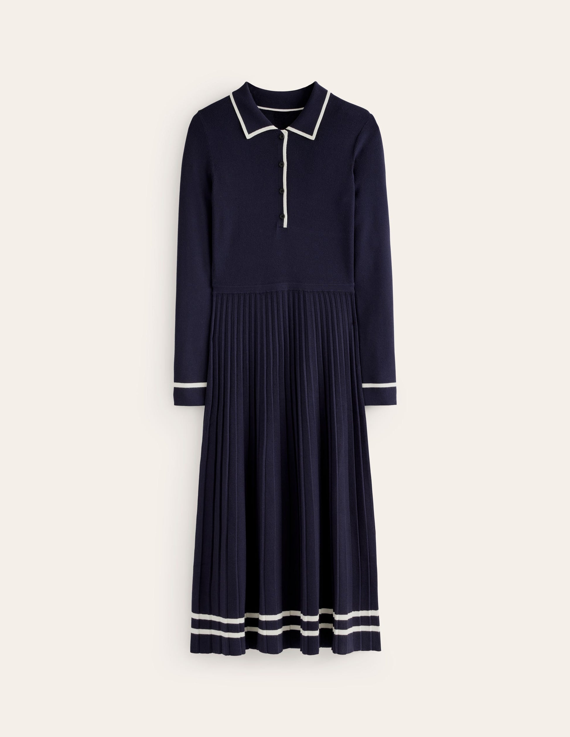 Mollie Plissiertes Strickkleid-Marineblau Warmes Naturweiß-5