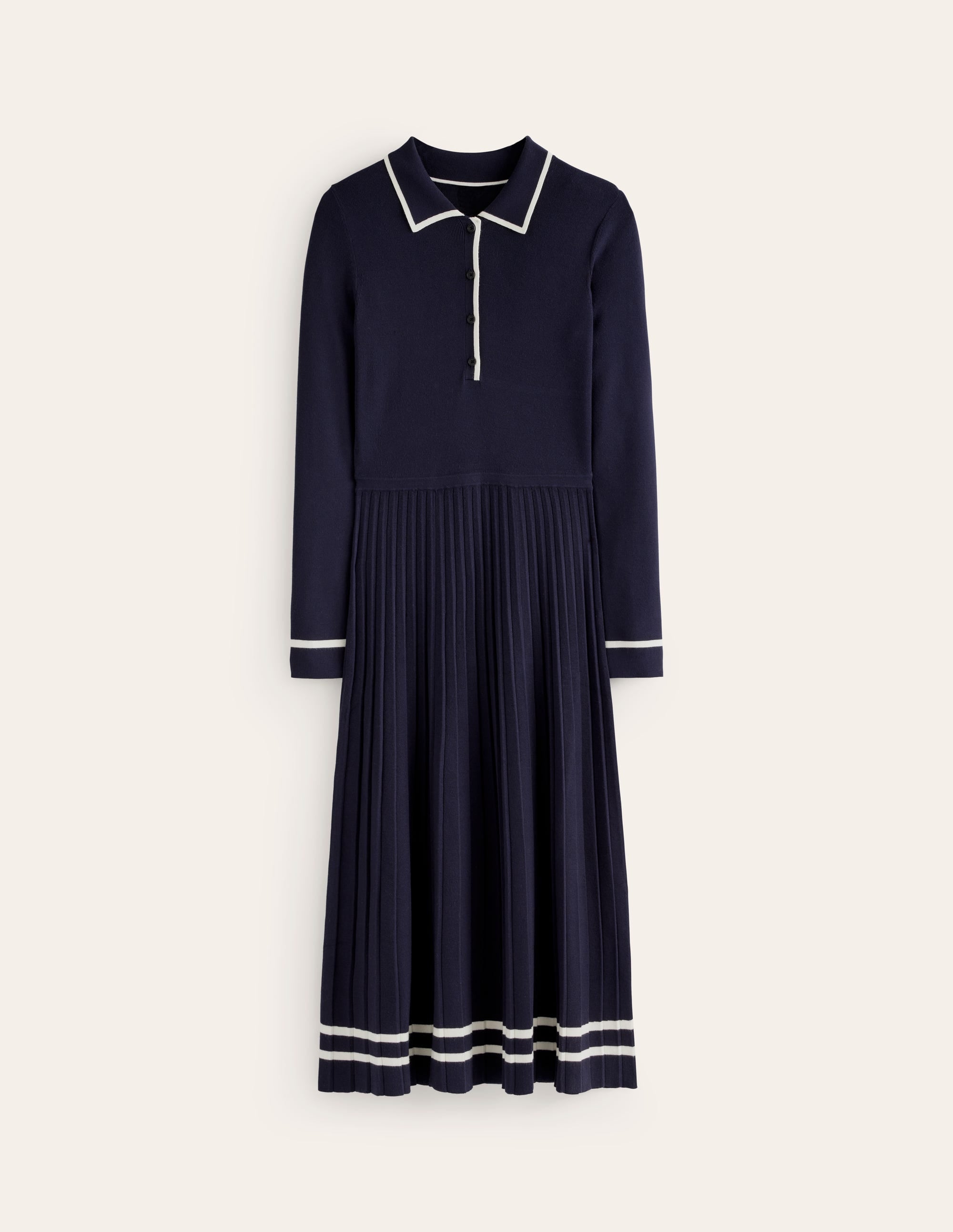 Mollie Plissiertes Strickkleid-Marineblau Warmes Naturweiß - Image 5