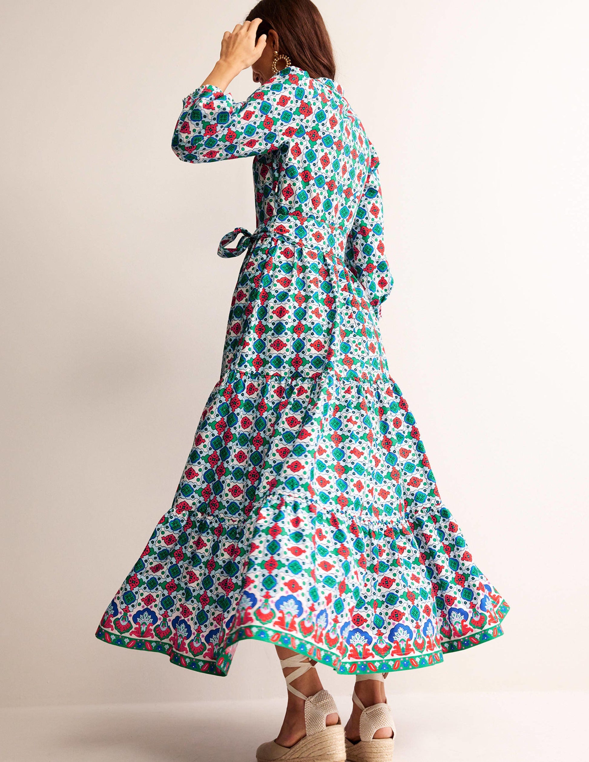 Alba Gestuftes Maxikleid aus Baumwolle-Bunt, Küsten-Kachel-3