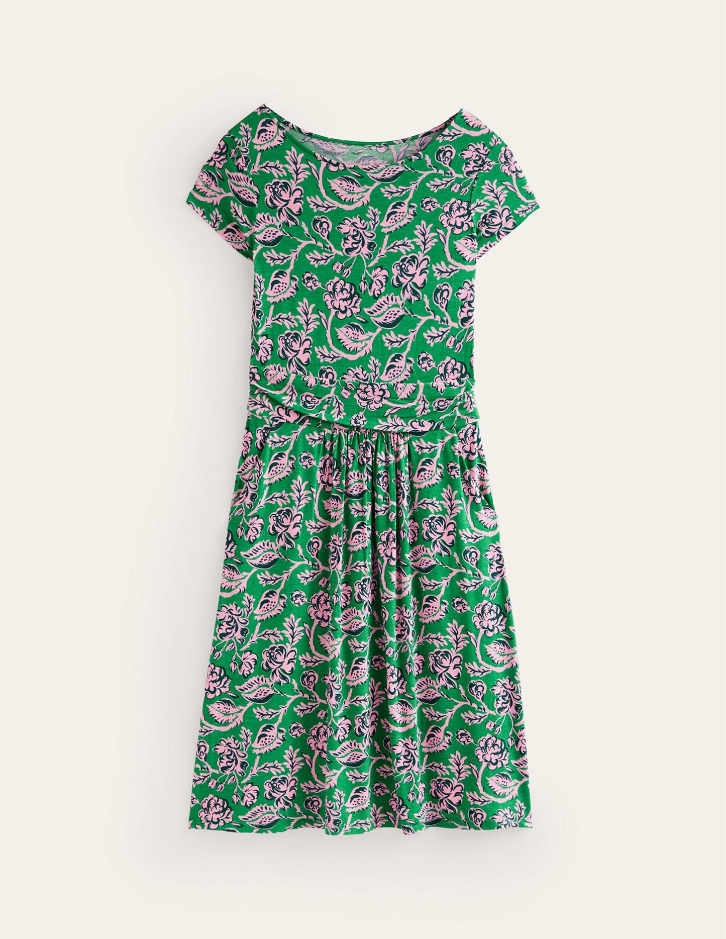 Amelie Jerseykleid-Grünes Tamburin, Puderrosa