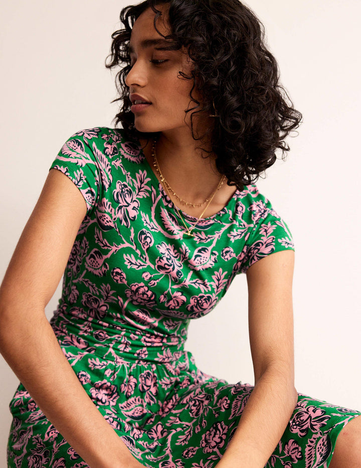 Amelie Jerseykleid-Grünes Tamburin, Puderrosa