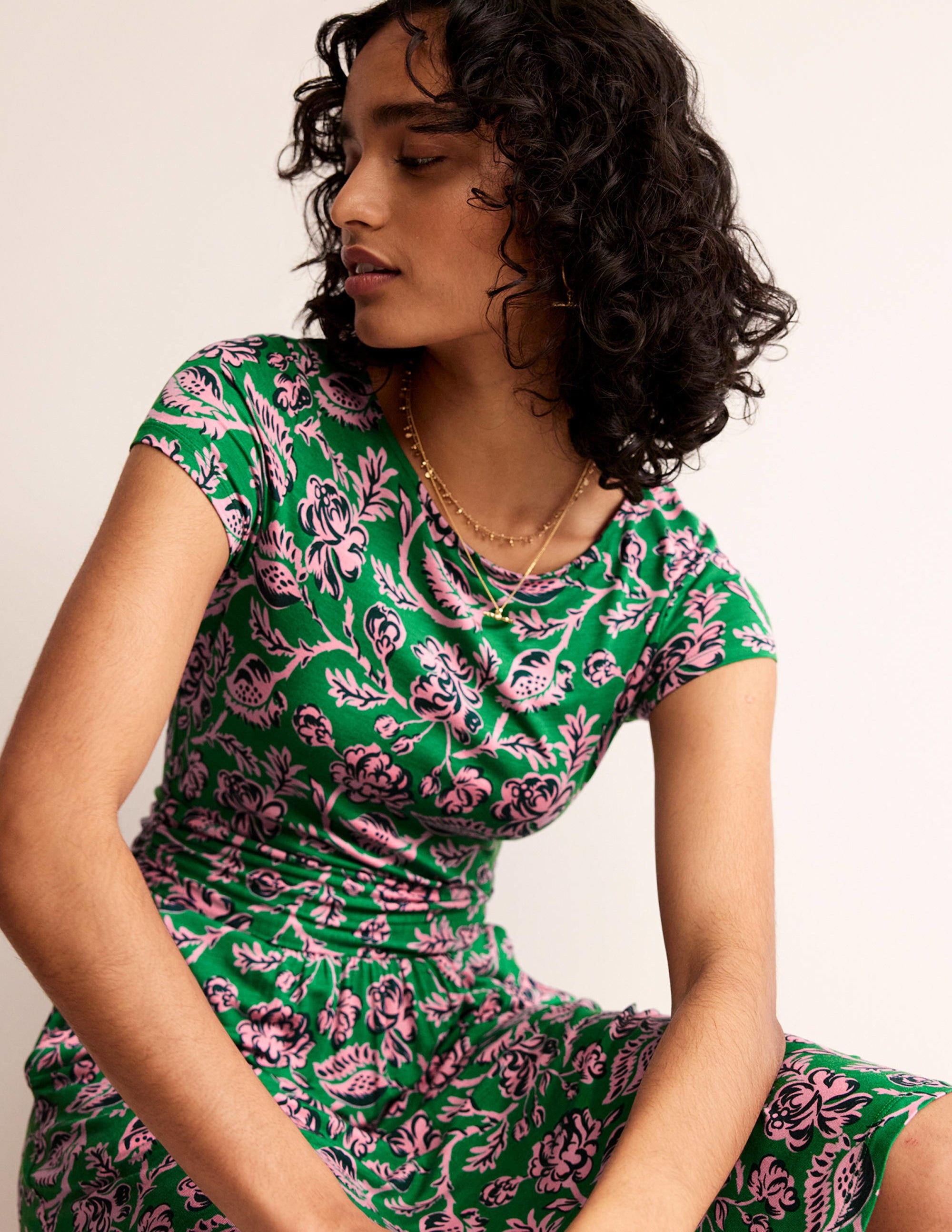 Amelie Jerseykleid-Grünes Tamburin, Puderrosa - Image 1