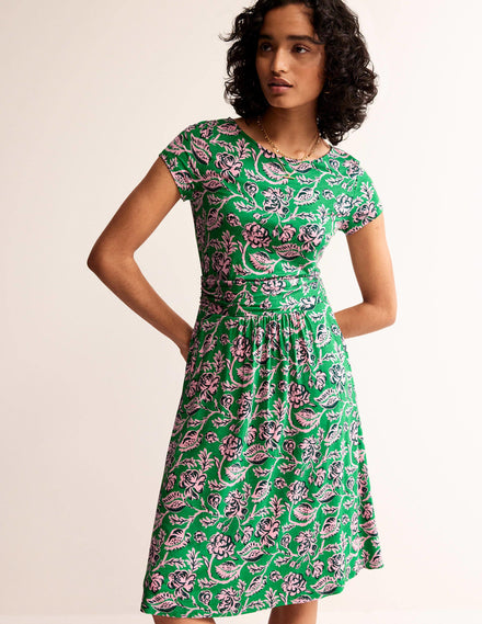 Amelie Jerseykleid-Grünes Tamburin, Puderrosa