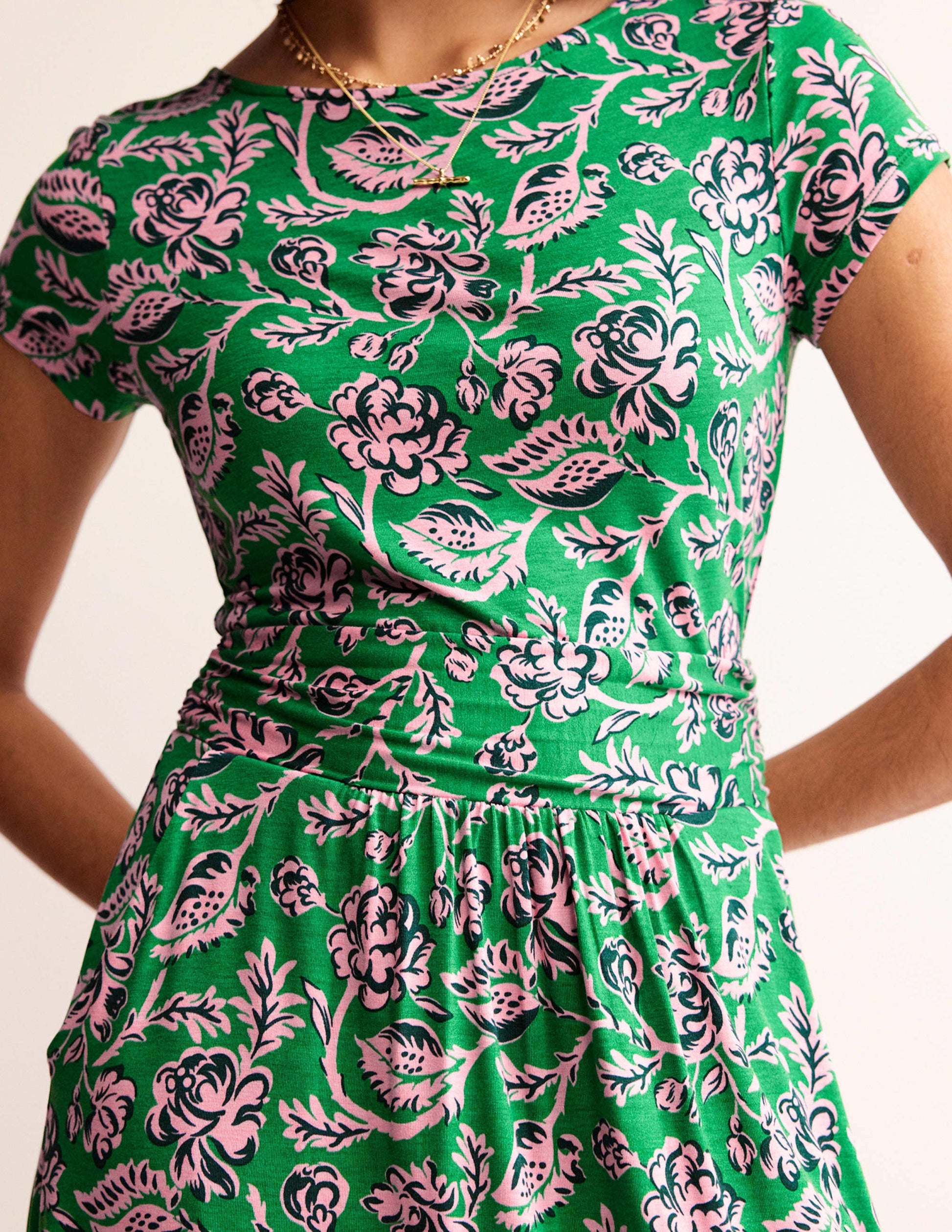 Amelie Jerseykleid-Grünes Tamburin, Puderrosa-3