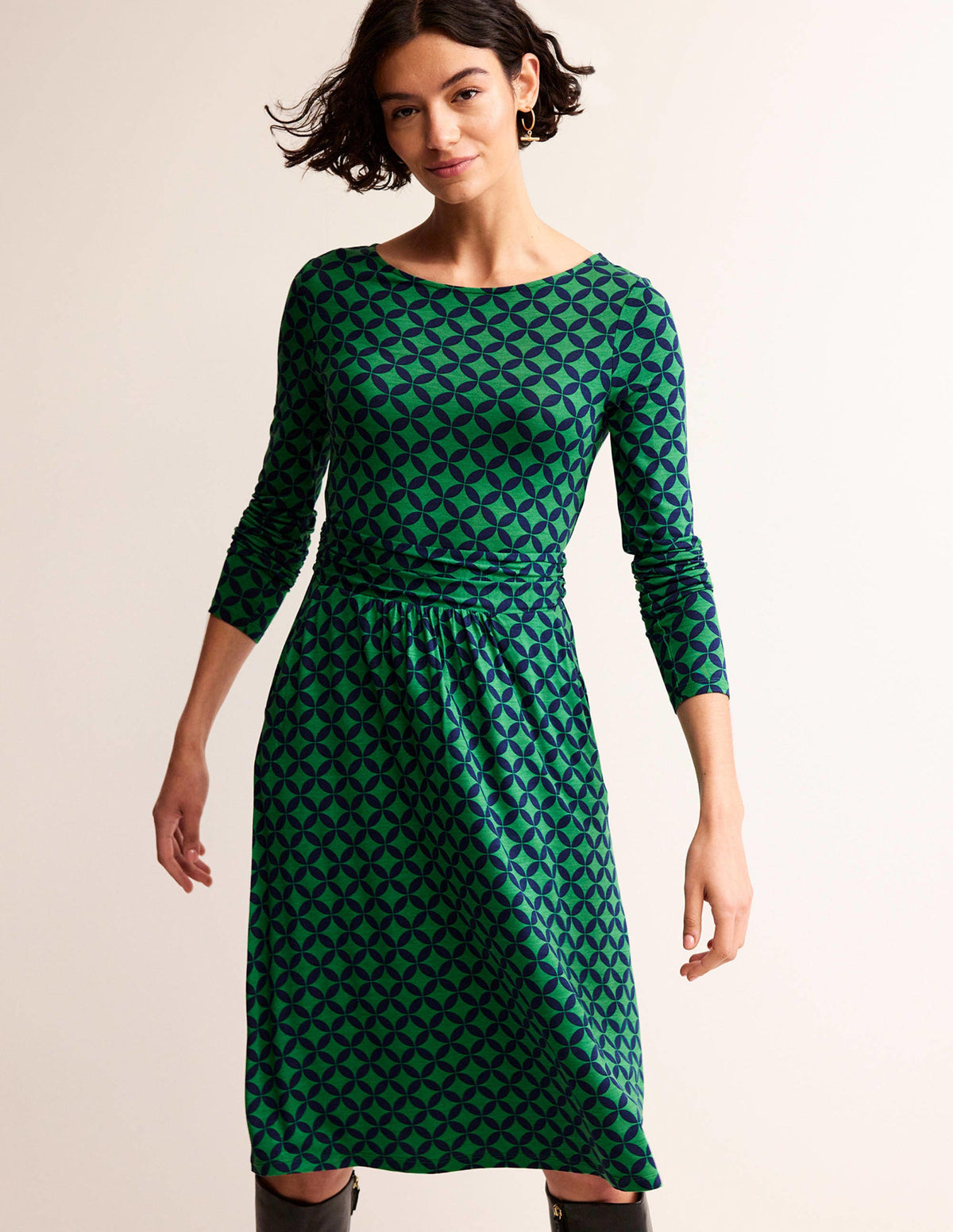 Abigail Jersey Dress-Green, Diamond Terrace-4