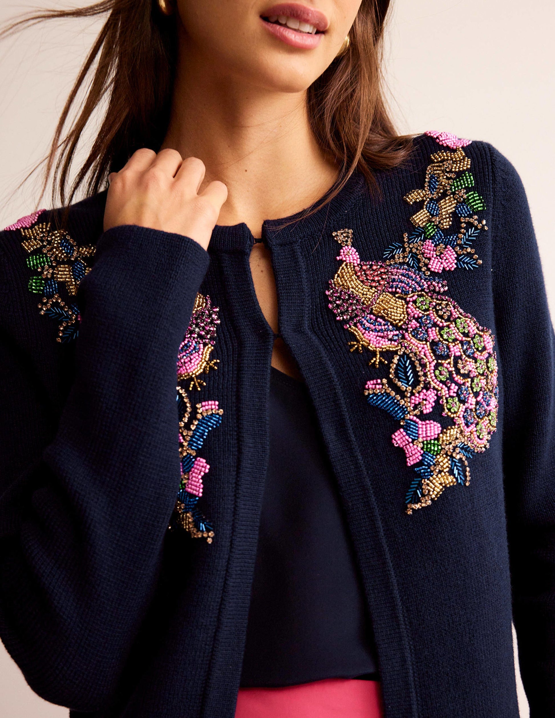 Veste en maille ornementée-Bleu marine-2