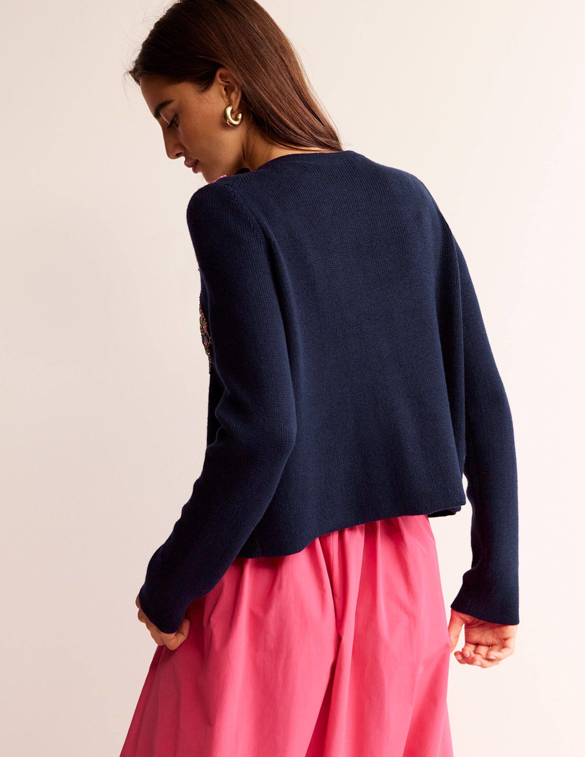 Veste en maille ornementée-Bleu marine - Image 3