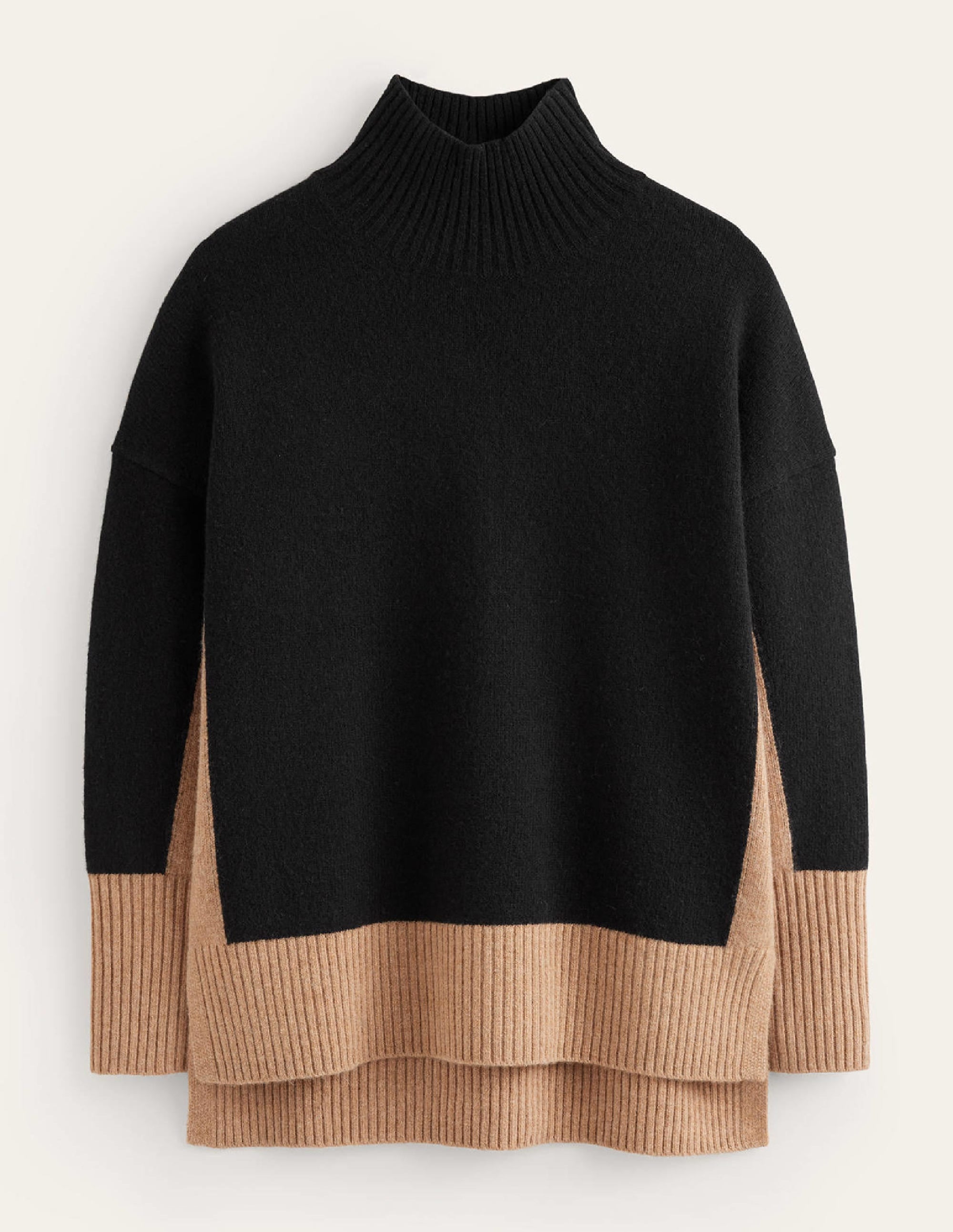 Jessica Oversize-Pullover-Schwarz, Kamelbraun Blockfarben - Image 5