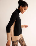 Jessica Oversize-Pullover-Schwarz, Kamelbraun Blockfarben