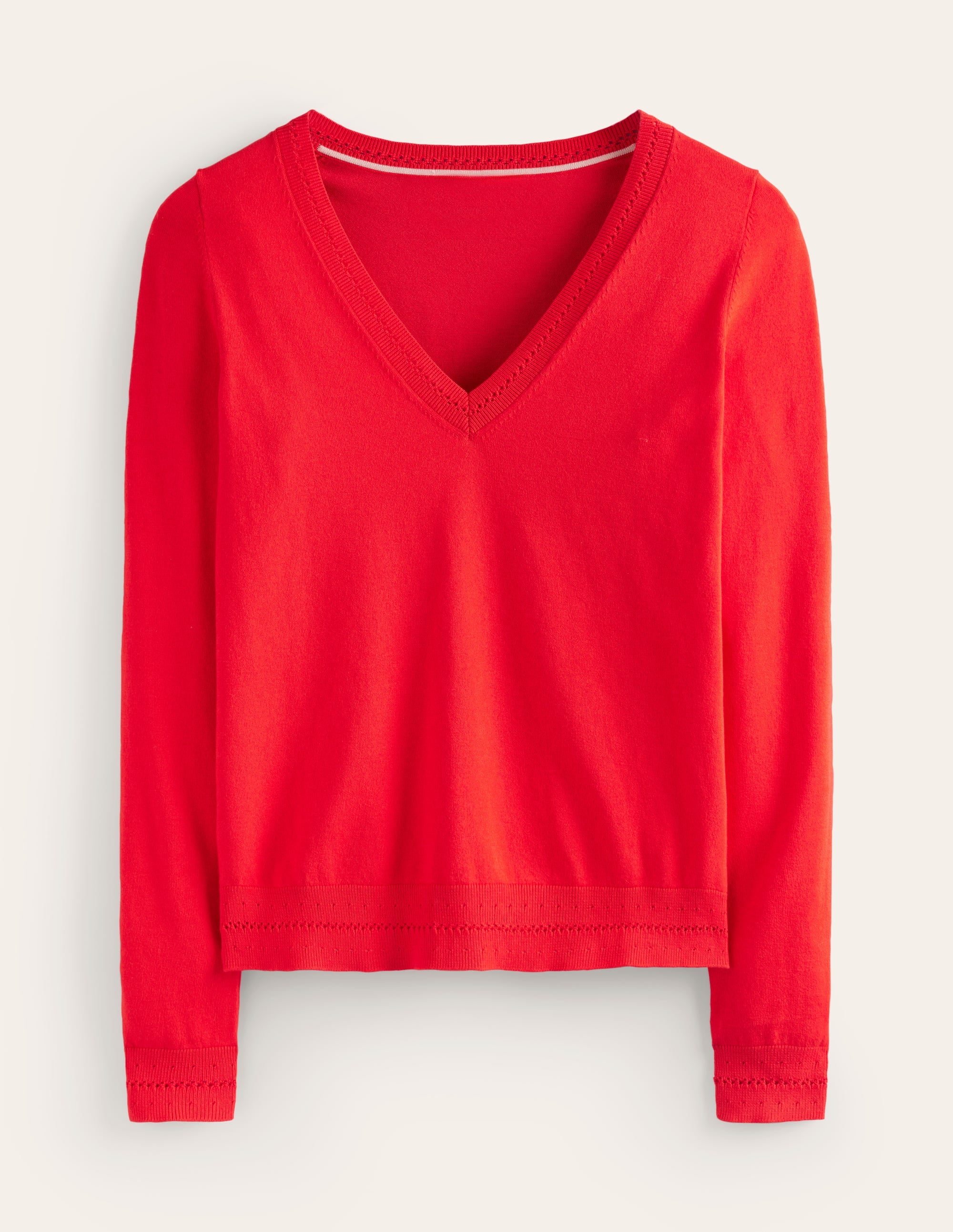 Catriona Cotton V-Neck Jumper-Poppy Red - Image 5