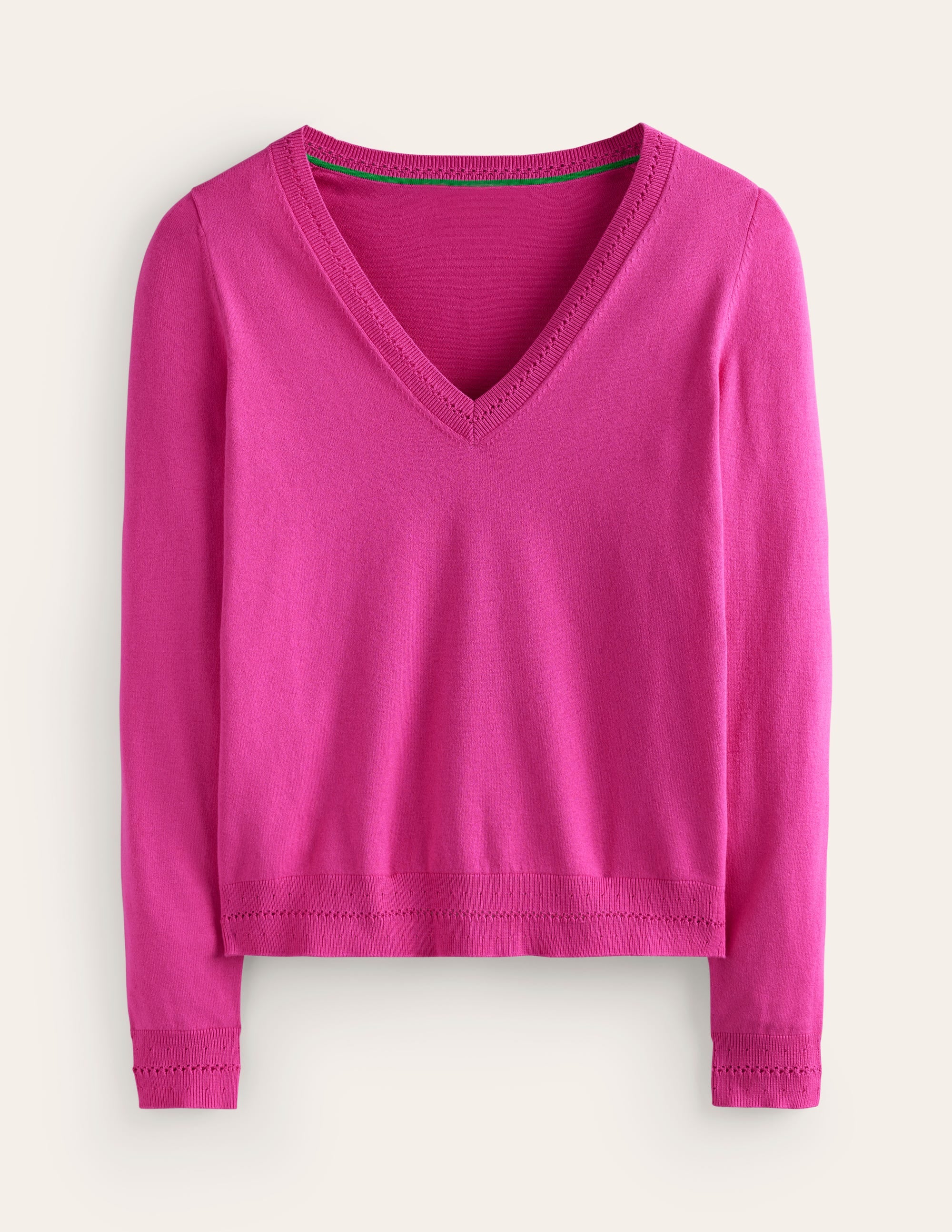 Pull Catriona col V en coton-Rose cosmos - Image 5