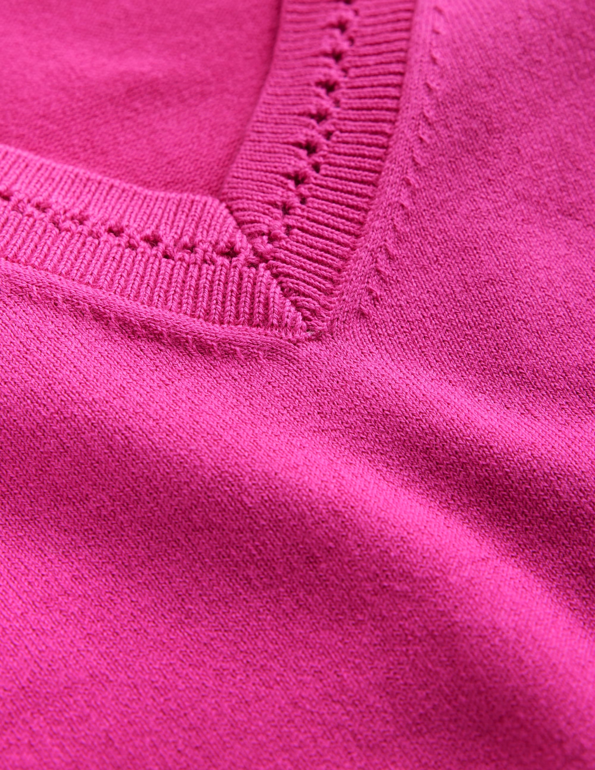 Pull Catriona col V en coton-Rose cosmos - Image 6