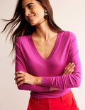 Pull Catriona col V en coton-Rose cosmos