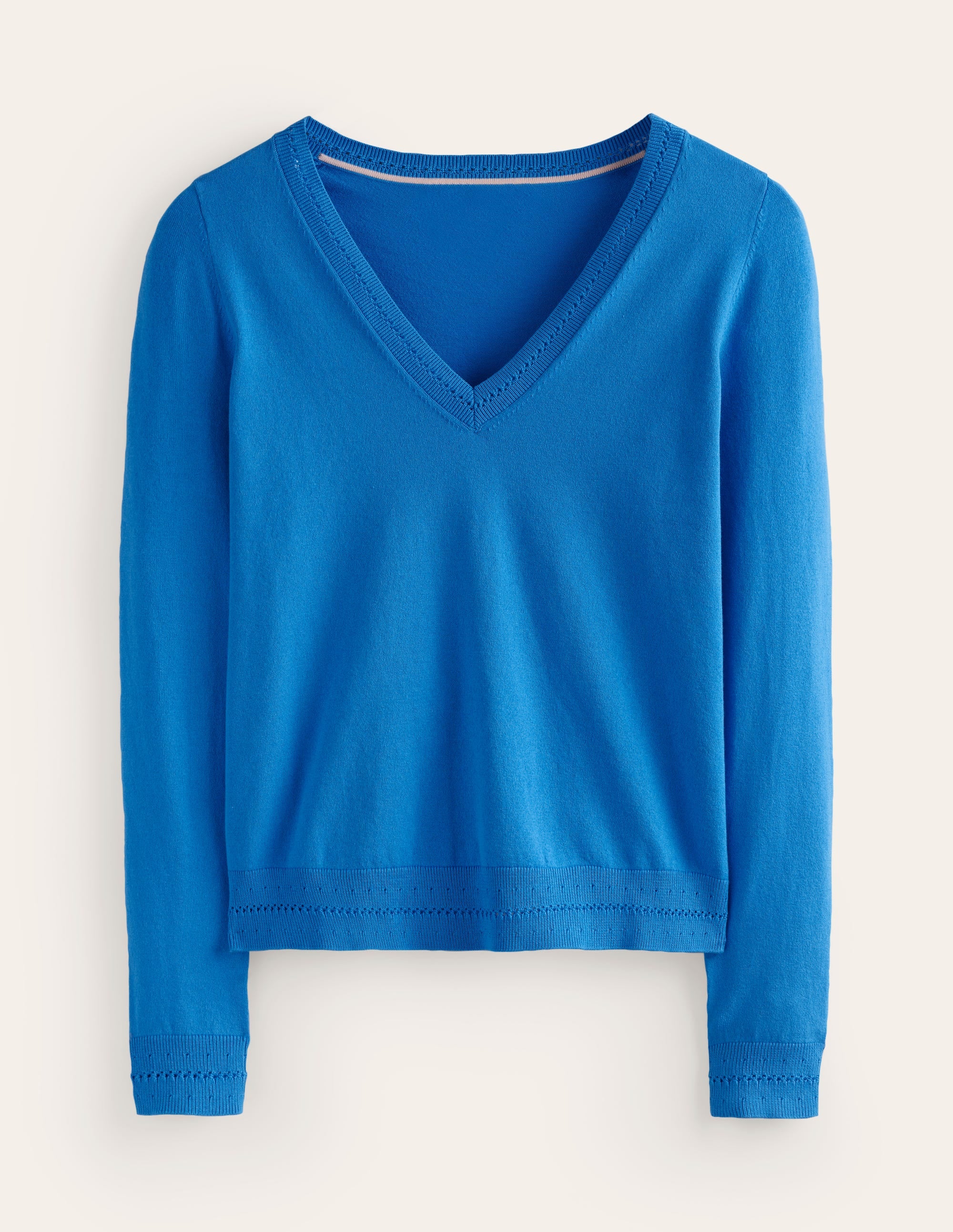 Pull Catriona col V en coton-Leuchtendes Blau - Image 5