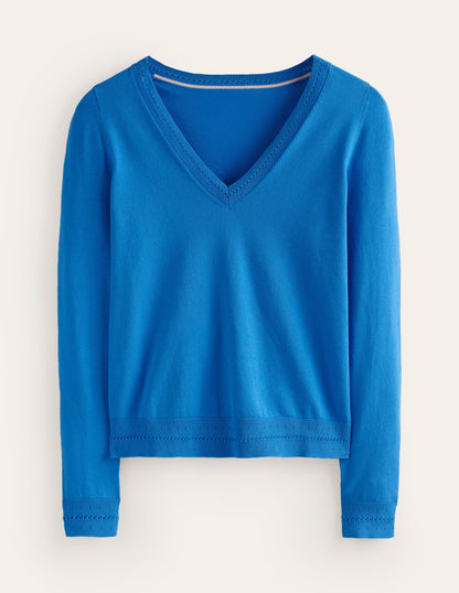 Pull Catriona col V en coton-Leuchtendes Blau-5