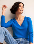 Pull Catriona col V en coton-Leuchtendes Blau