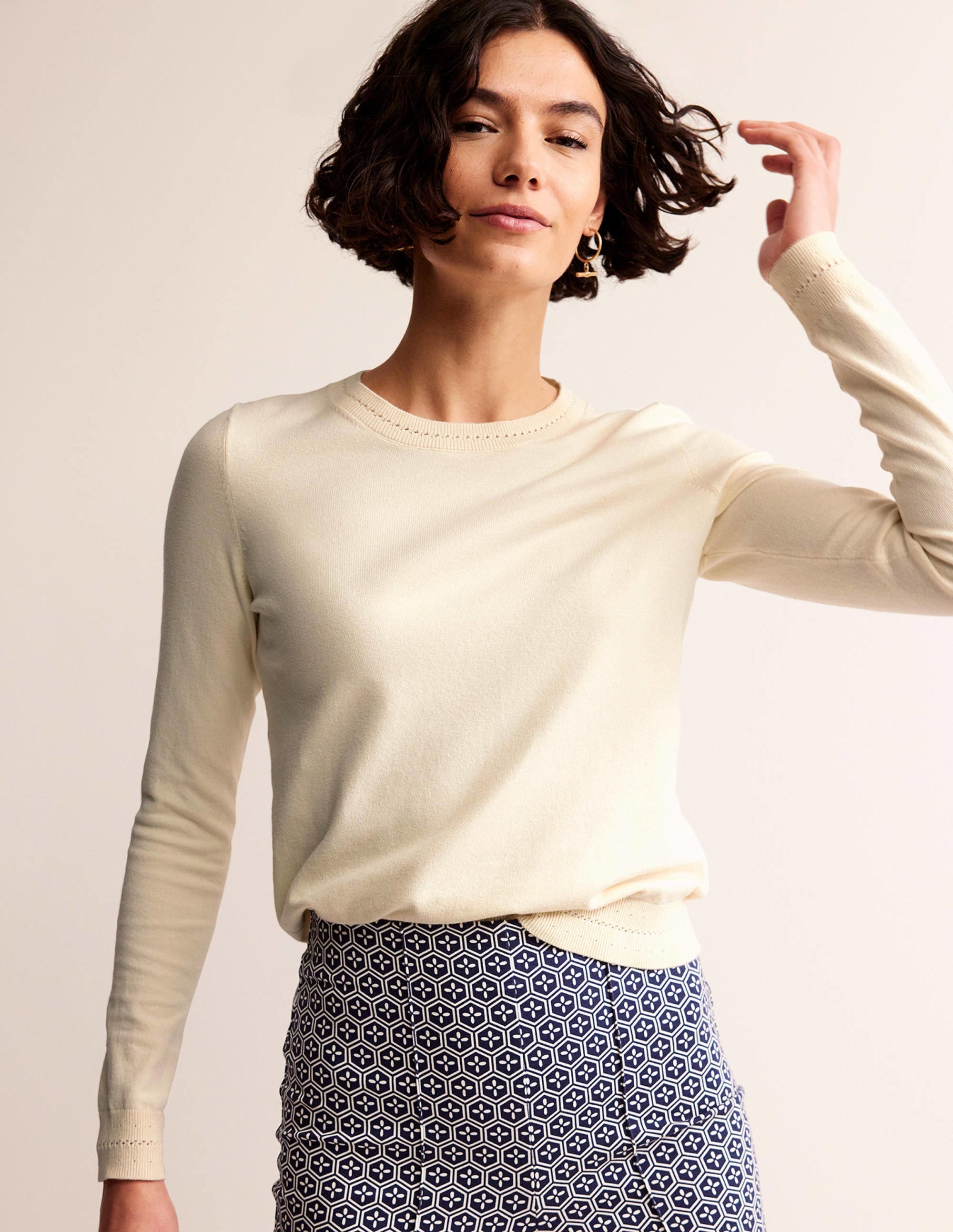 Pull Catriona col rond en coton-Ivoire chaud - Image 1