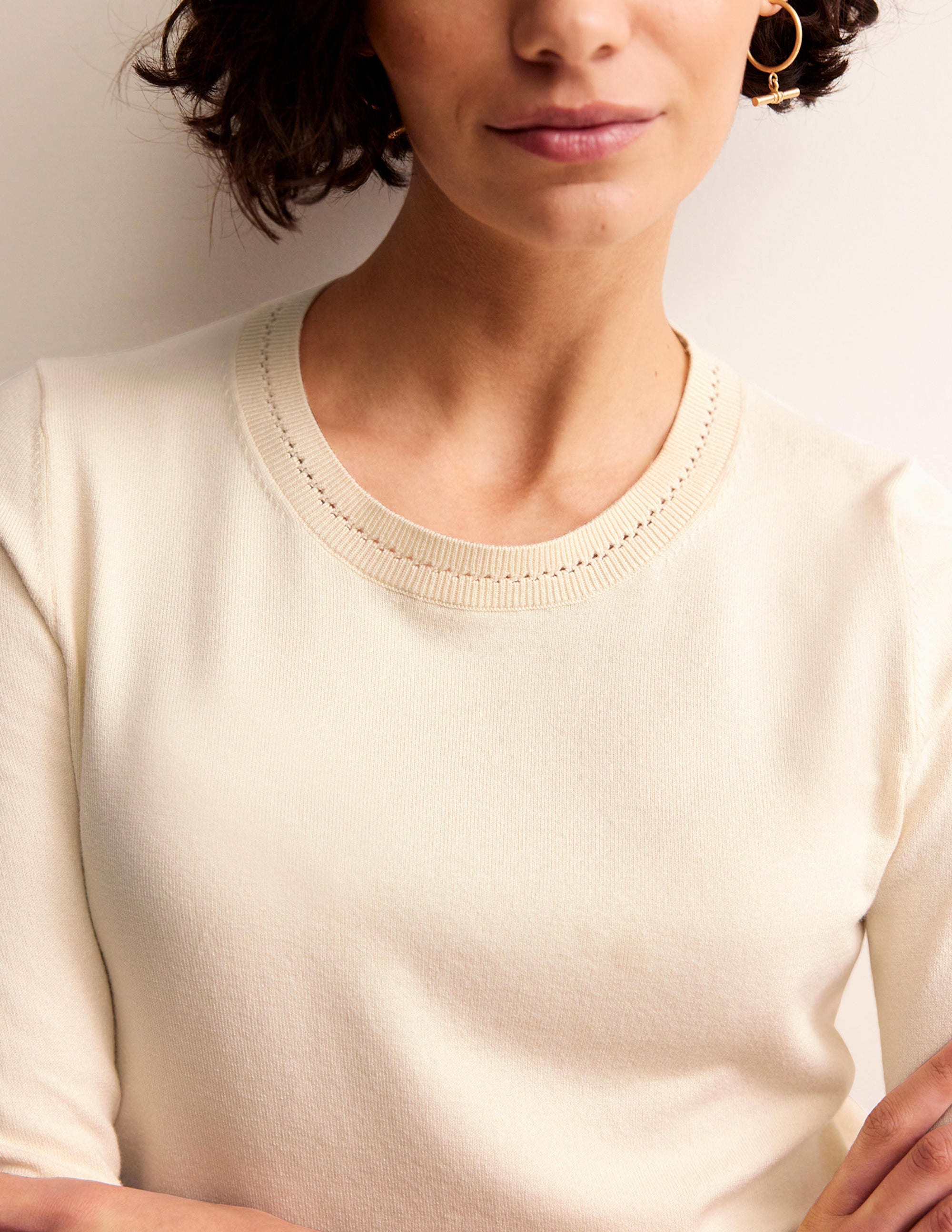 Pull Catriona col rond en coton-Ivoire chaud - Image 2