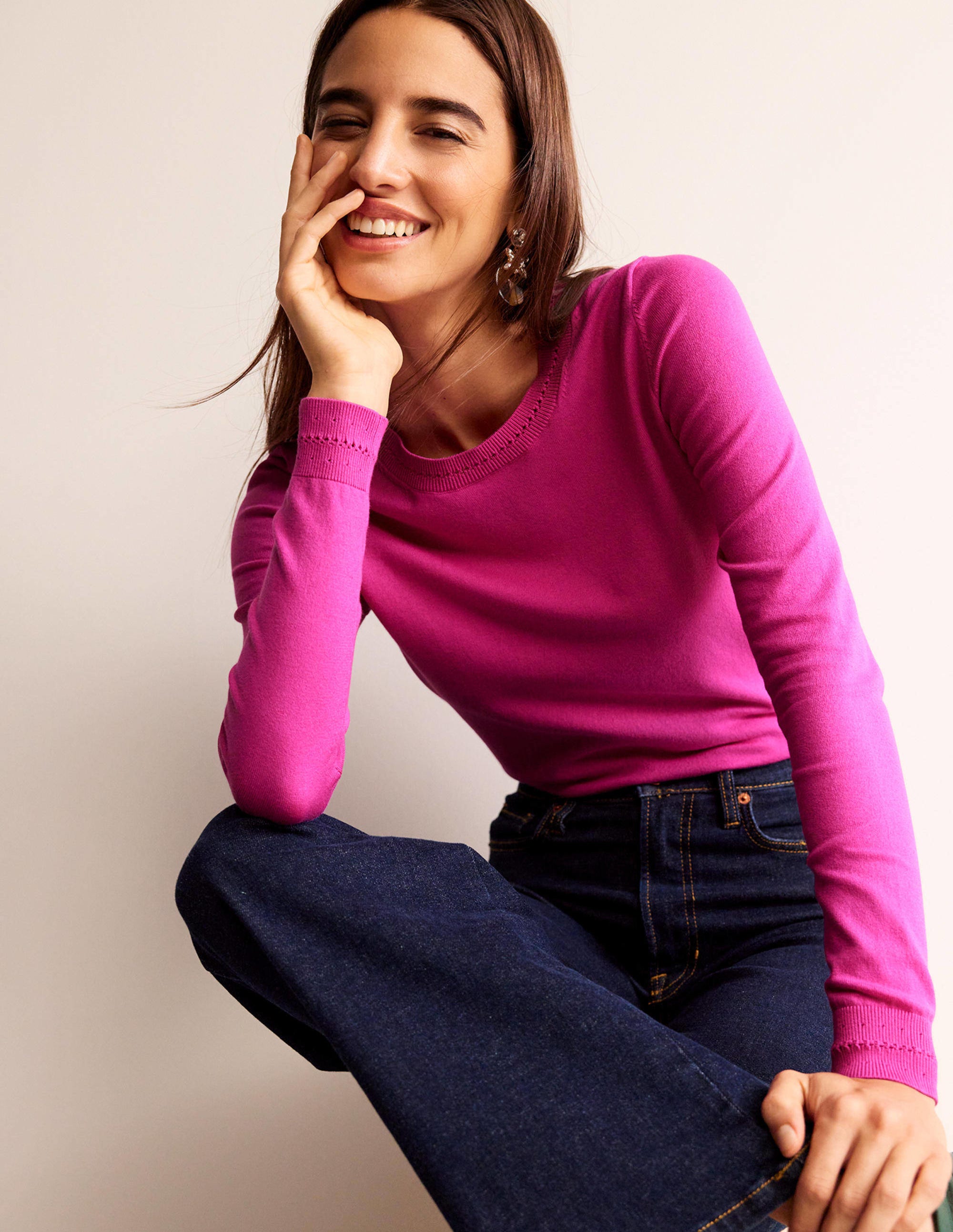 Pull Catriona col rond en coton-Rose cosmos - Image 1