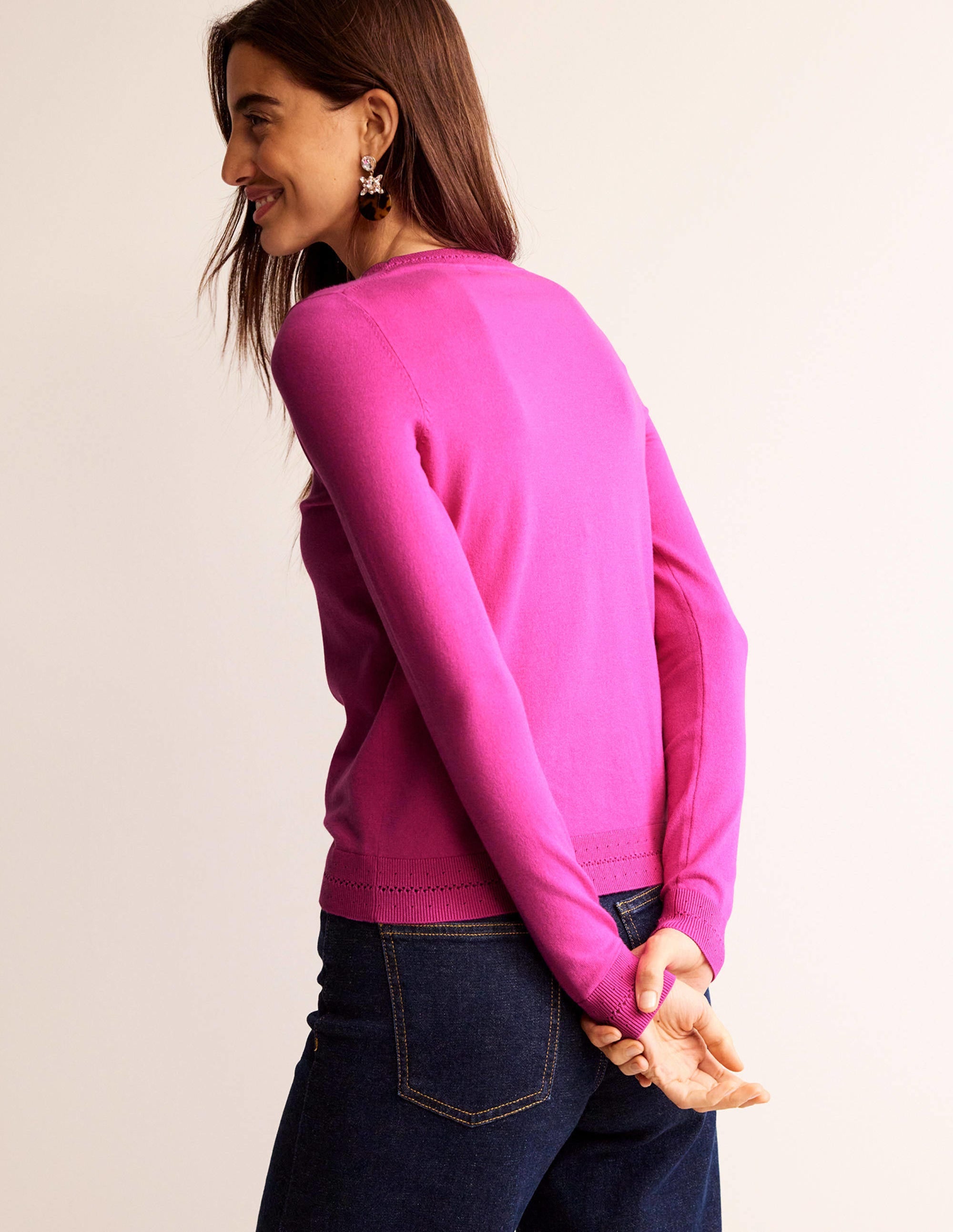 Pull Catriona col rond en coton-Rose cosmos - Image 3