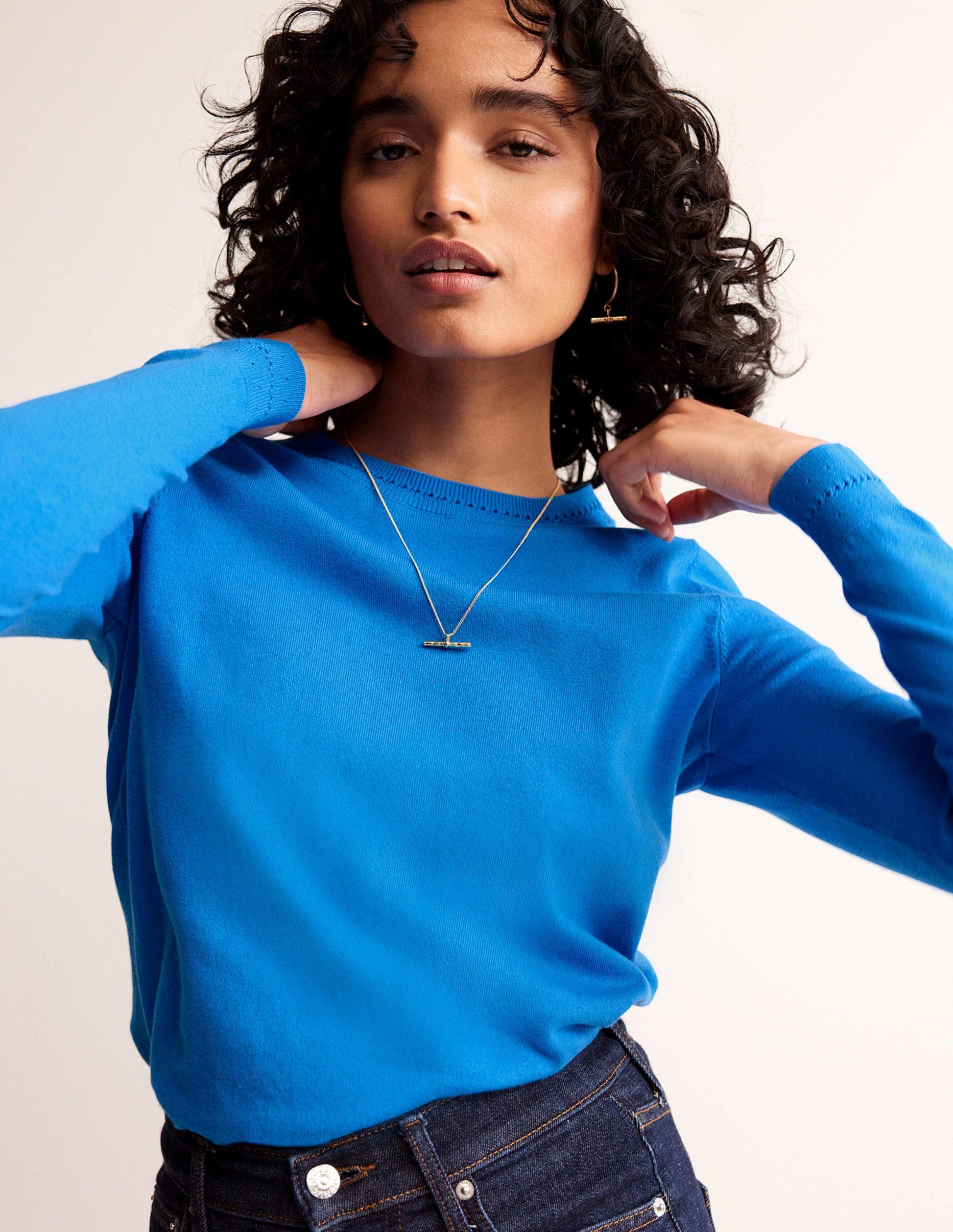 Pull Catriona col rond en coton-Leuchtendes Blau-2