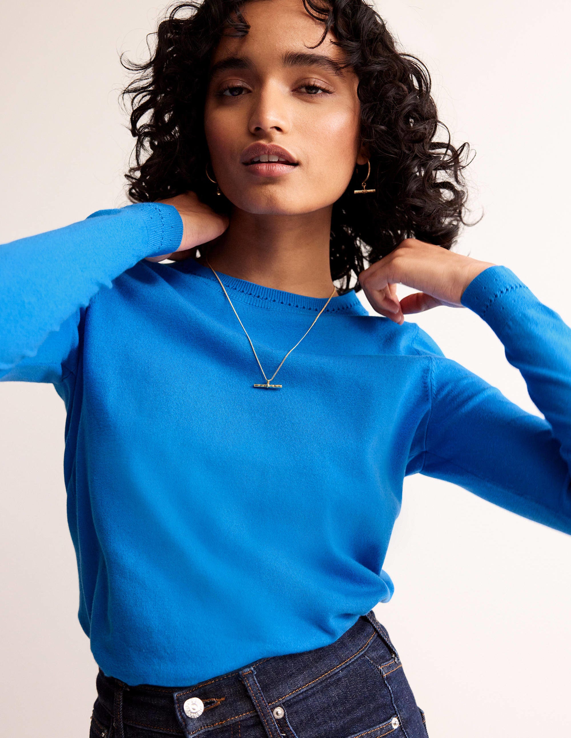 Pull Catriona col rond en coton-Leuchtendes Blau - Image 2