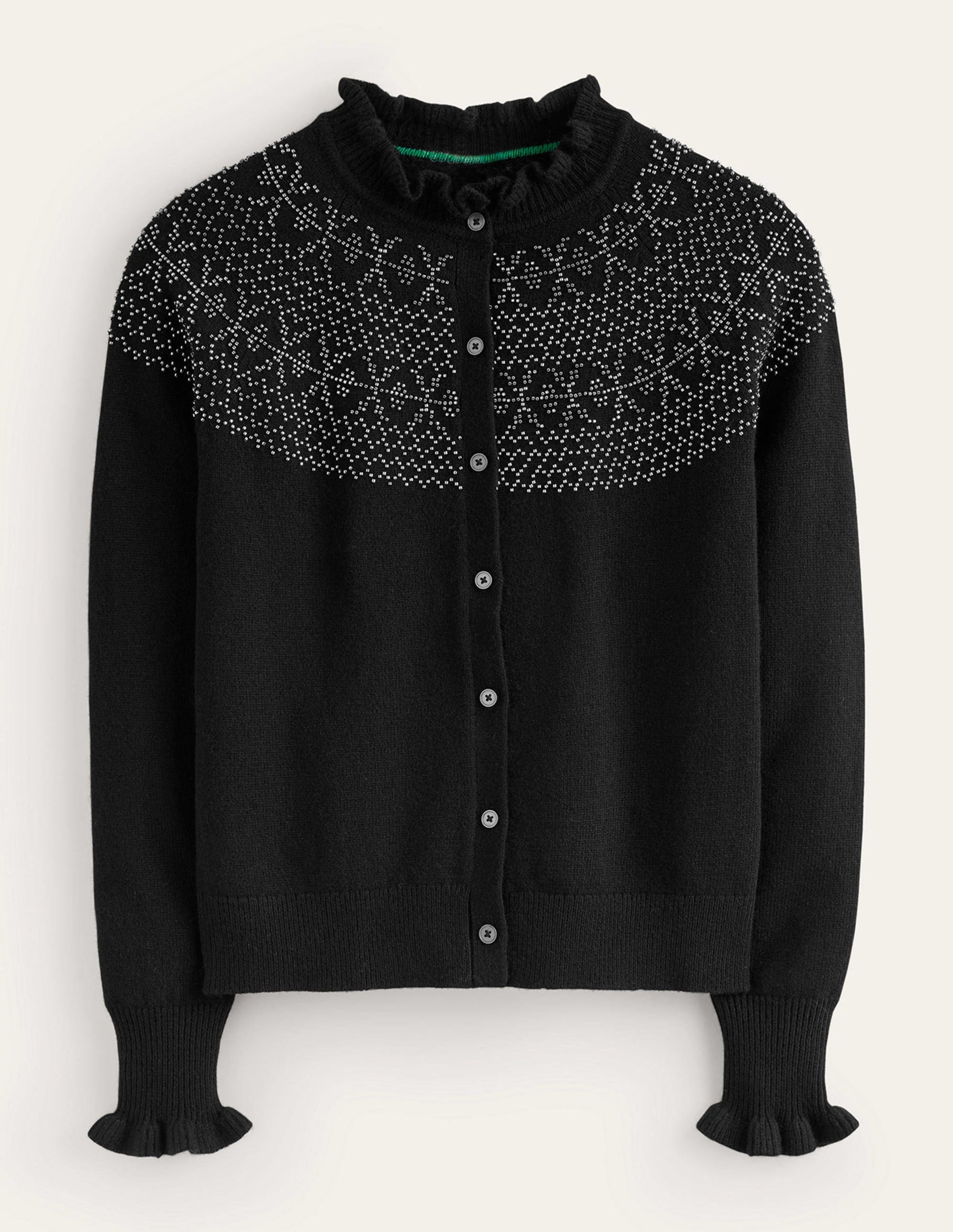 Verzierte Strickjacke mit Passe-Schwarz-5