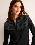 Verzierte Strickjacke mit Passe-Schwarz