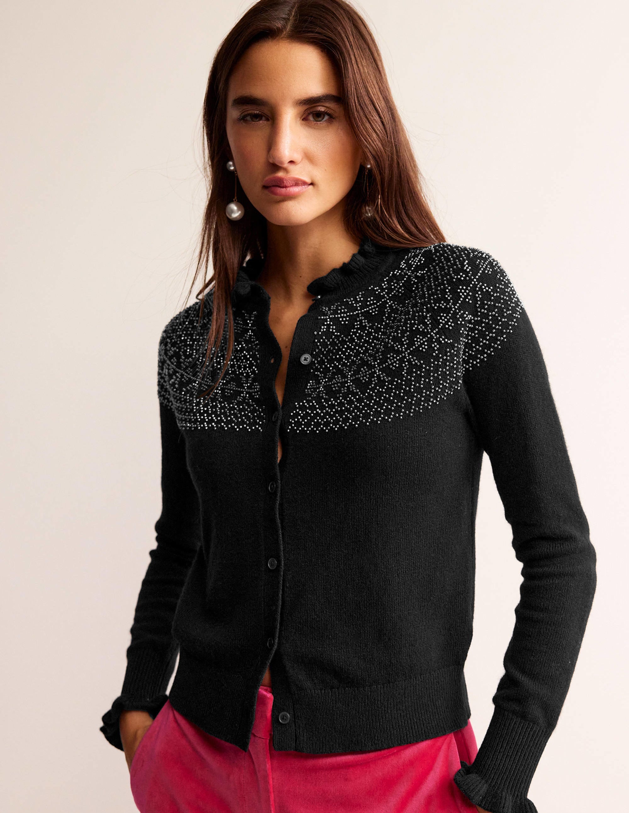 Verzierte Strickjacke mit Passe-Schwarz - Image 2