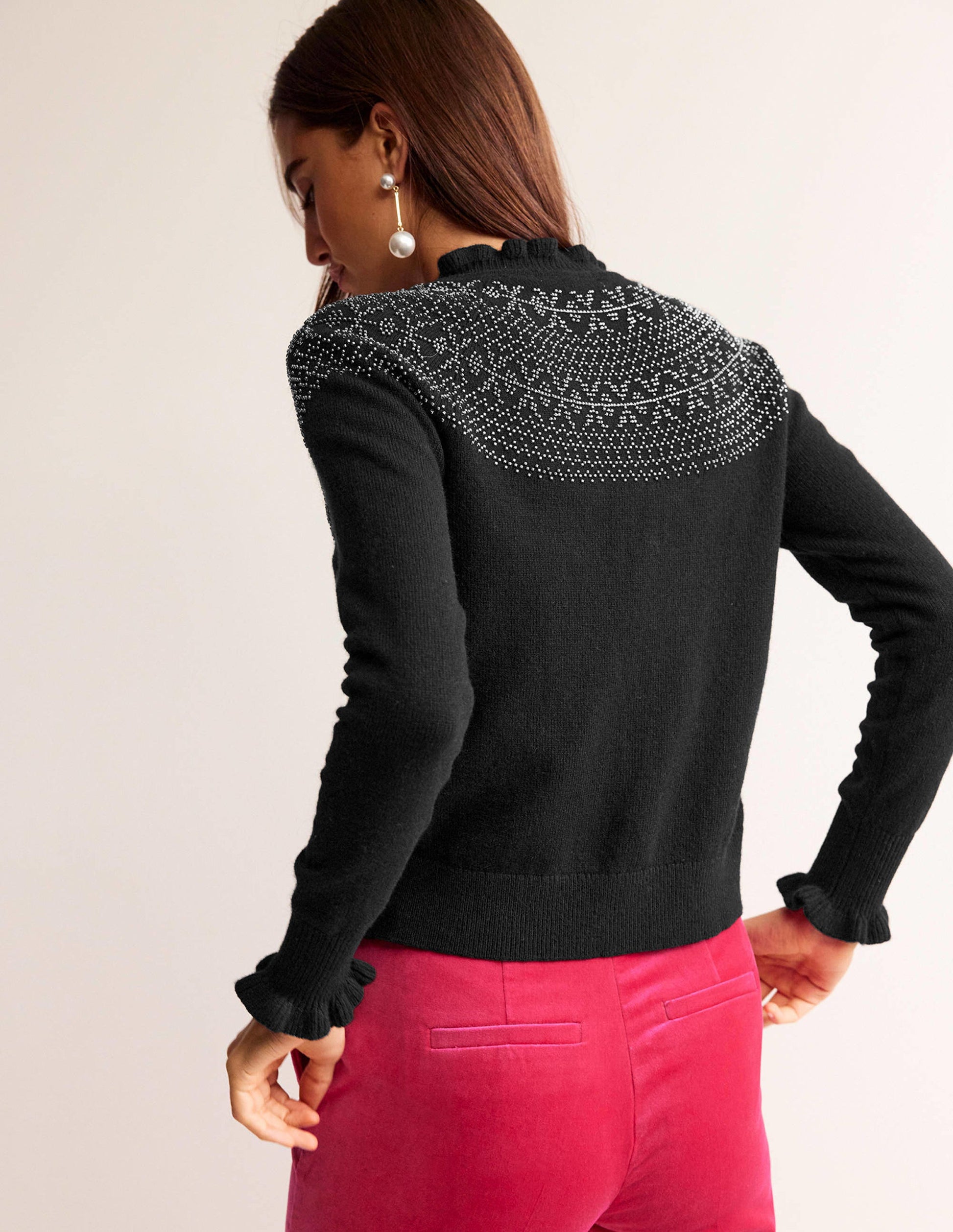 Verzierte Strickjacke mit Passe-Schwarz-3