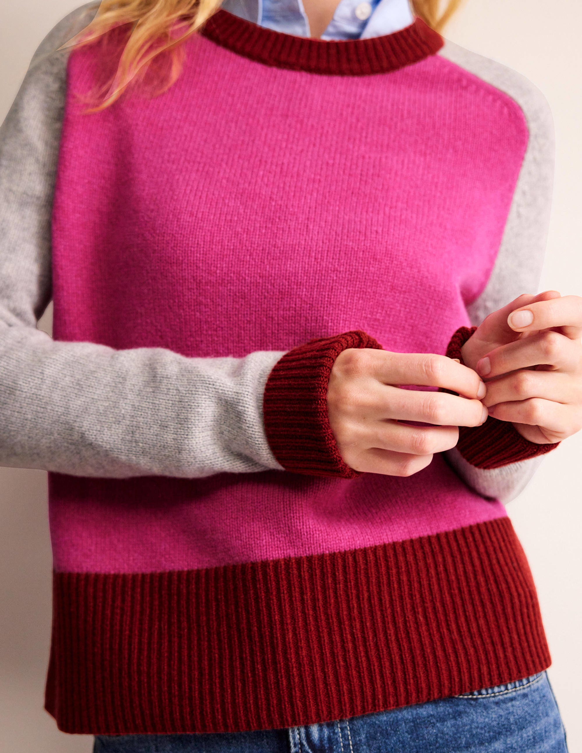 Olivia Merino-Pullover-Amaranth, Feuerglühen Blockfarben - Image 2