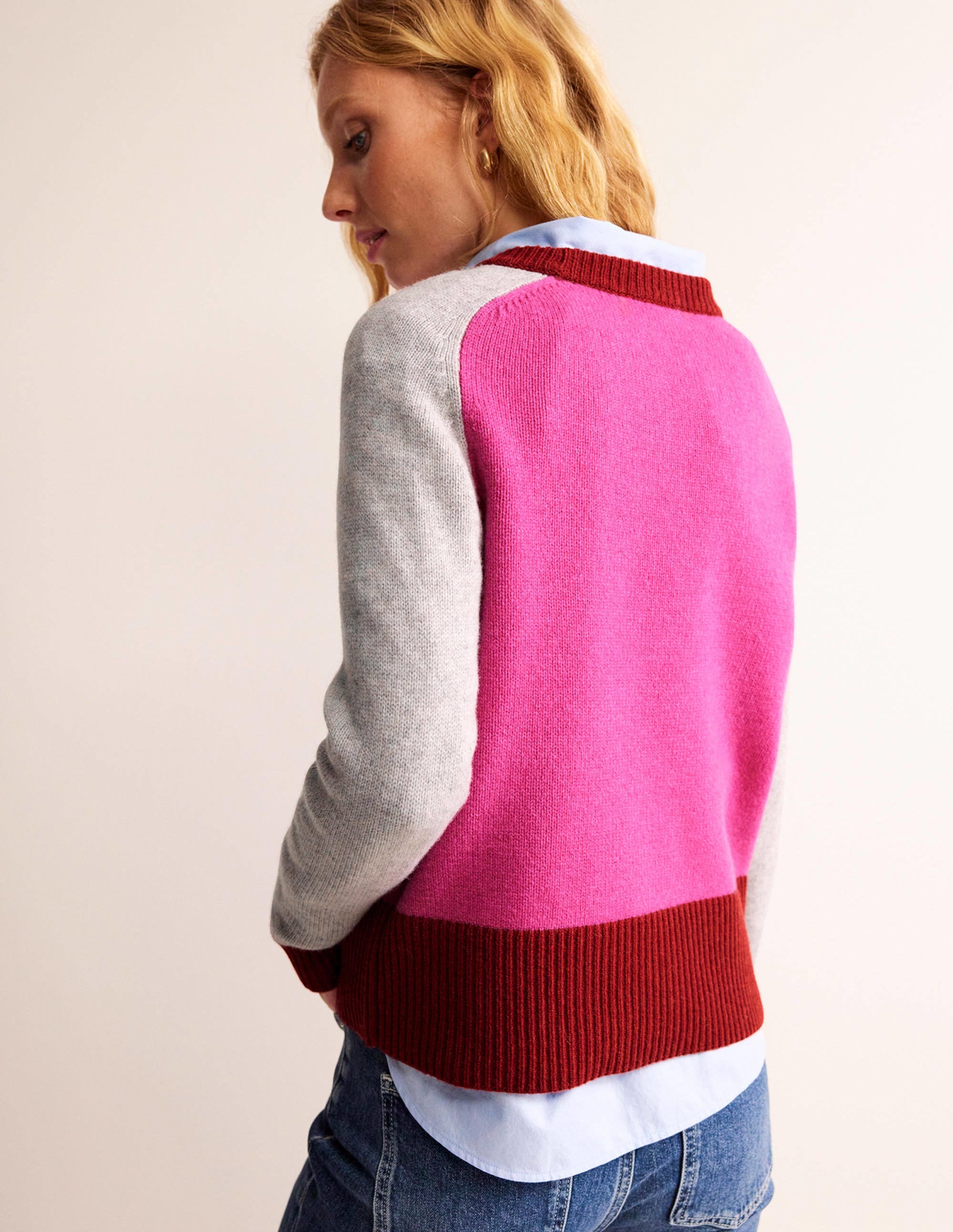 Olivia Merino-Pullover-Amaranth, Feuerglühen Blockfarben - Image 3